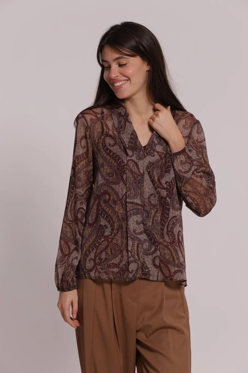 Mimi Mua Blusa Paisley Scollo a V blusa prugna