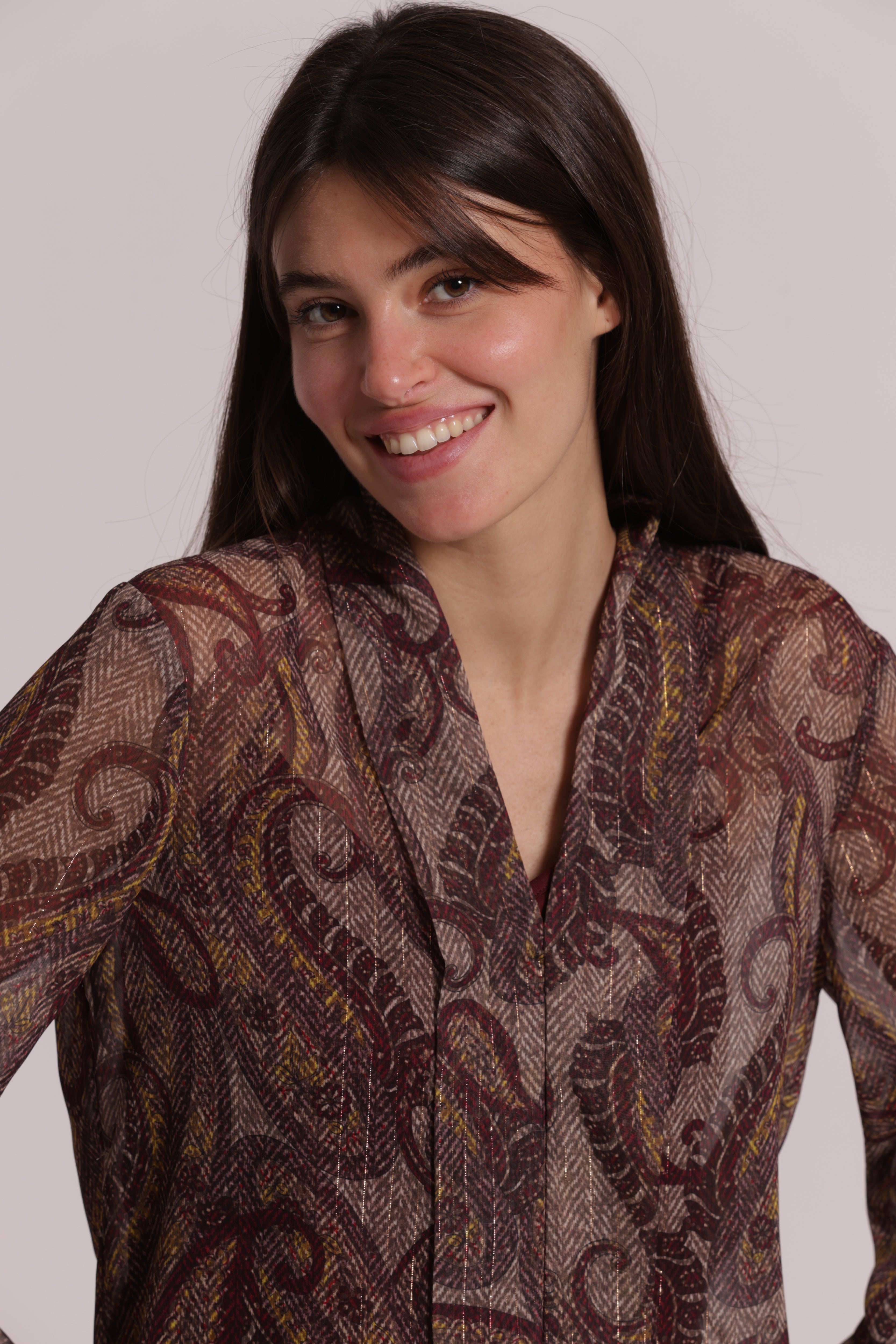 Mimi Mua Blusa Paisley Scollo a V blusa prugna
