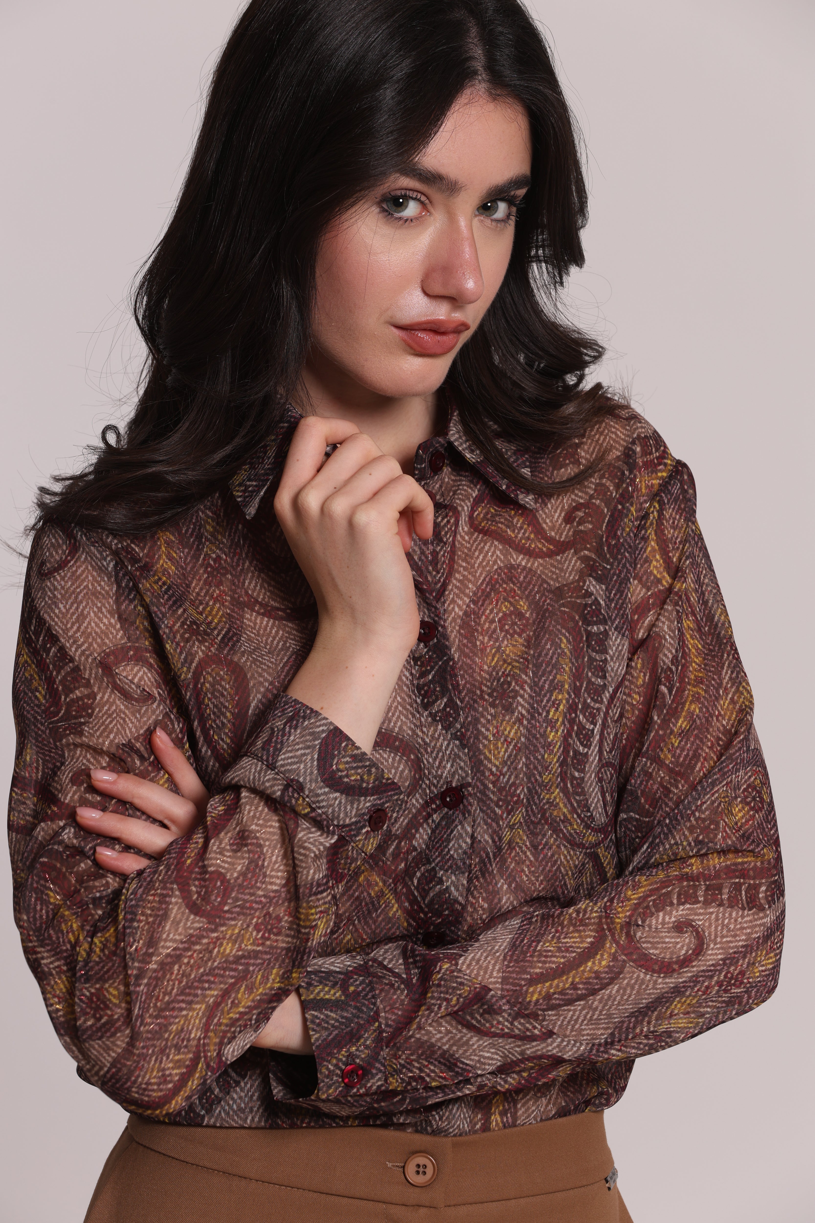 Mimi Mua camicia uomo fantasia paisley prugna