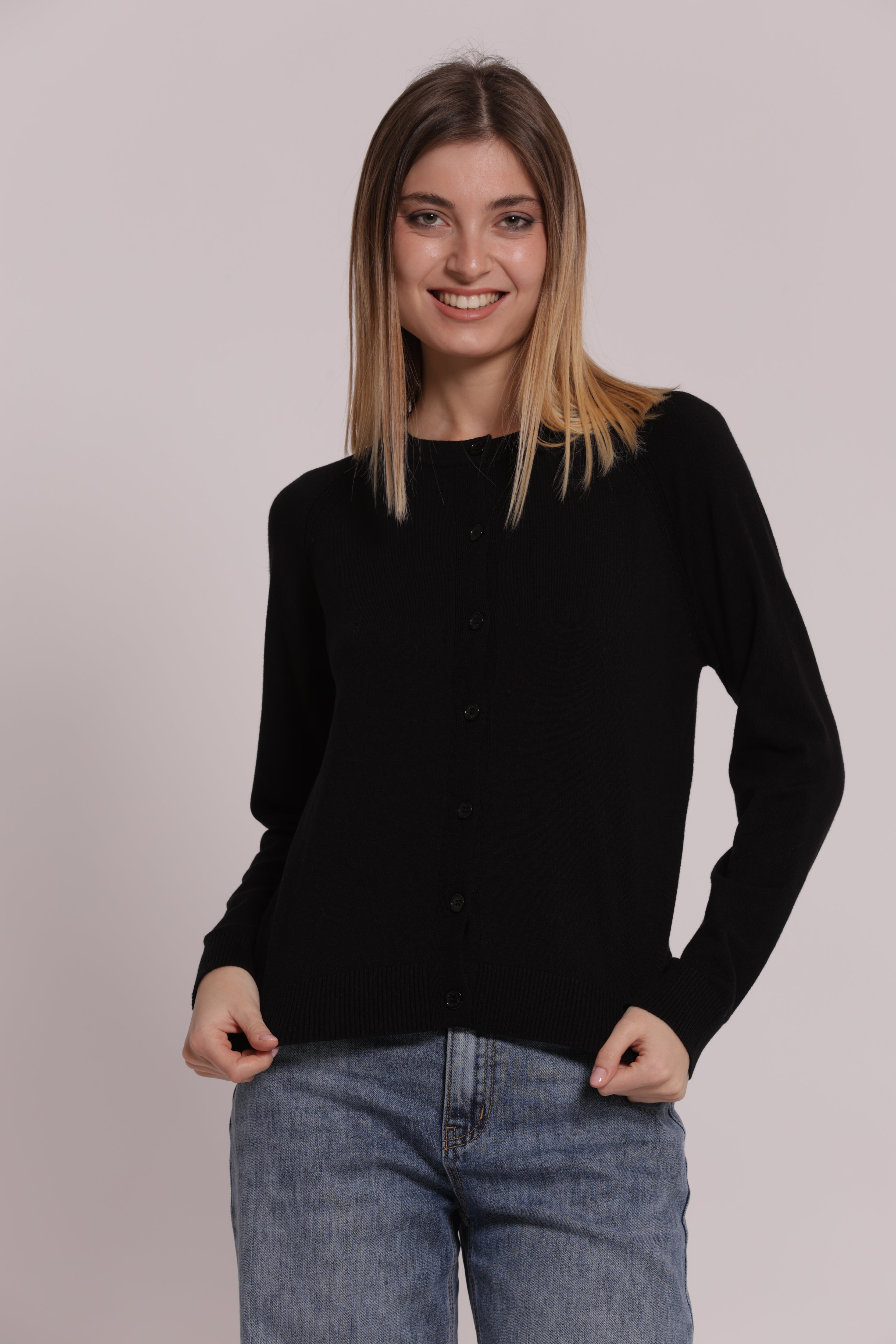 Mimi Mua Maglia Cardigan Scollo Tondo nero viscosa
