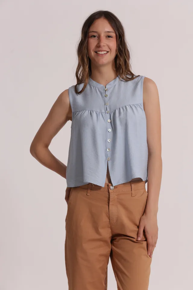 Mimi Mua camicia smanicata visino bianco