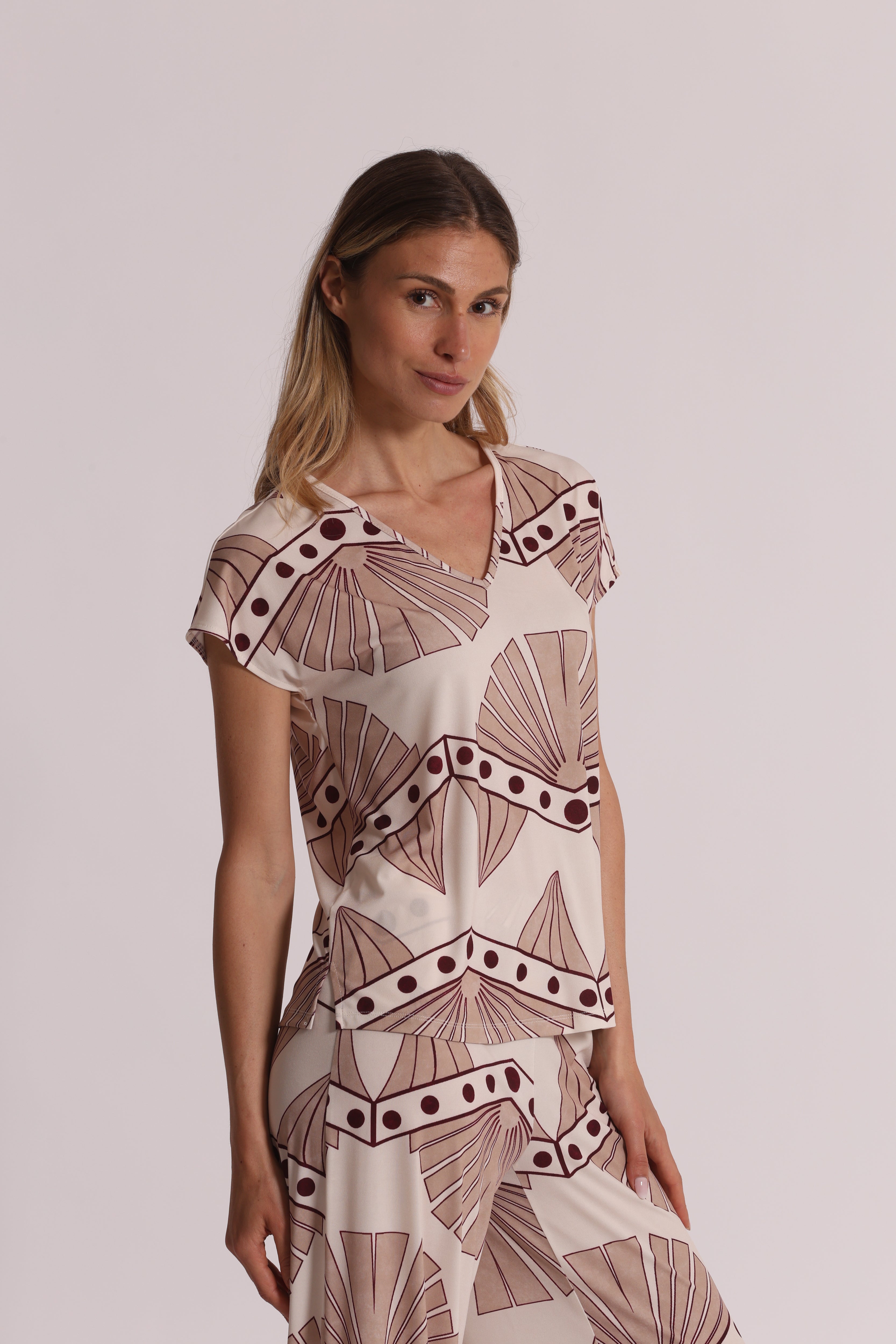 Mimi Mua Blusa Maniche Corte ITY Camicetta Panna