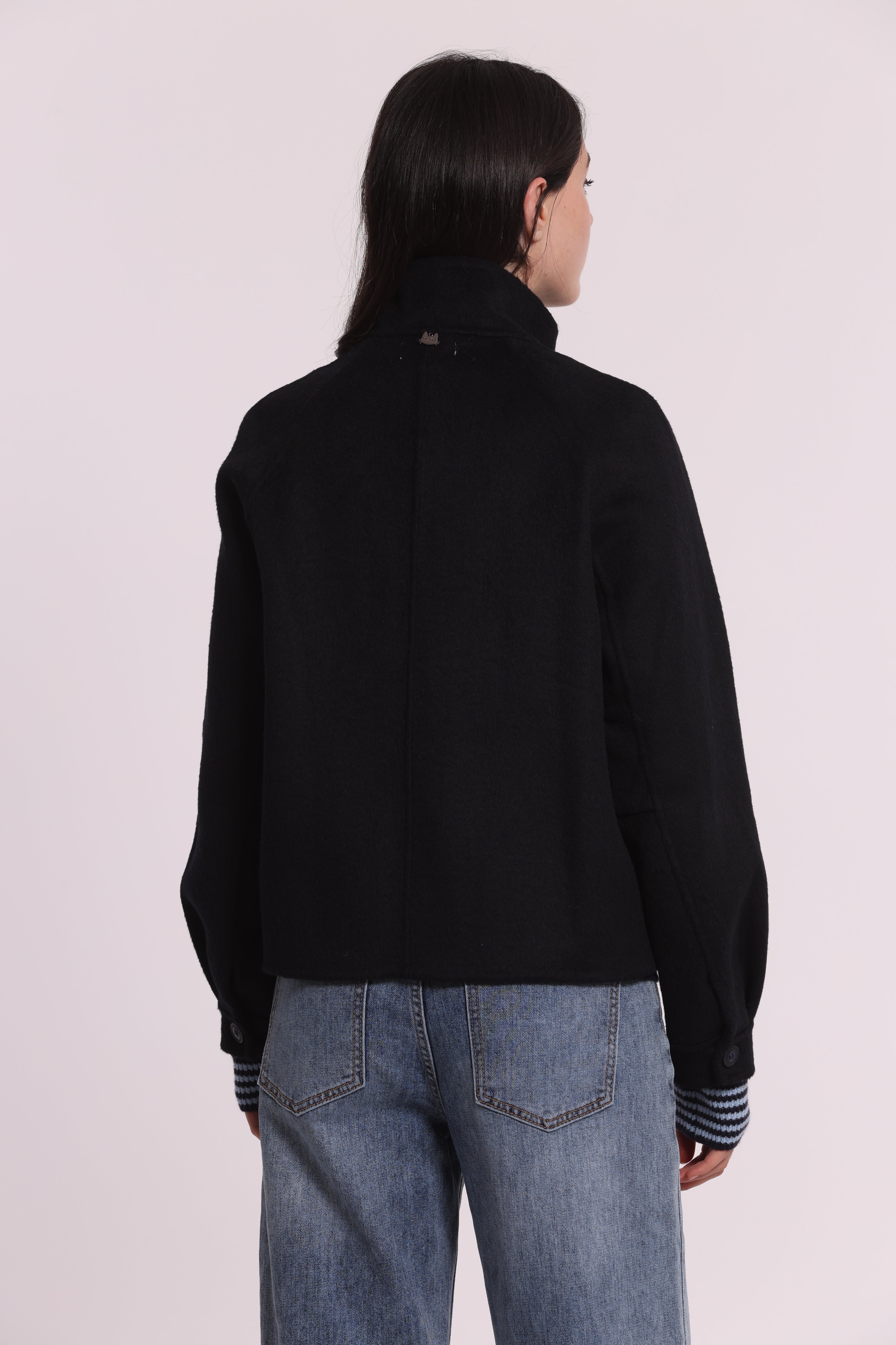 Mimi Mua Cappotto Corto cappotto zip lana nero