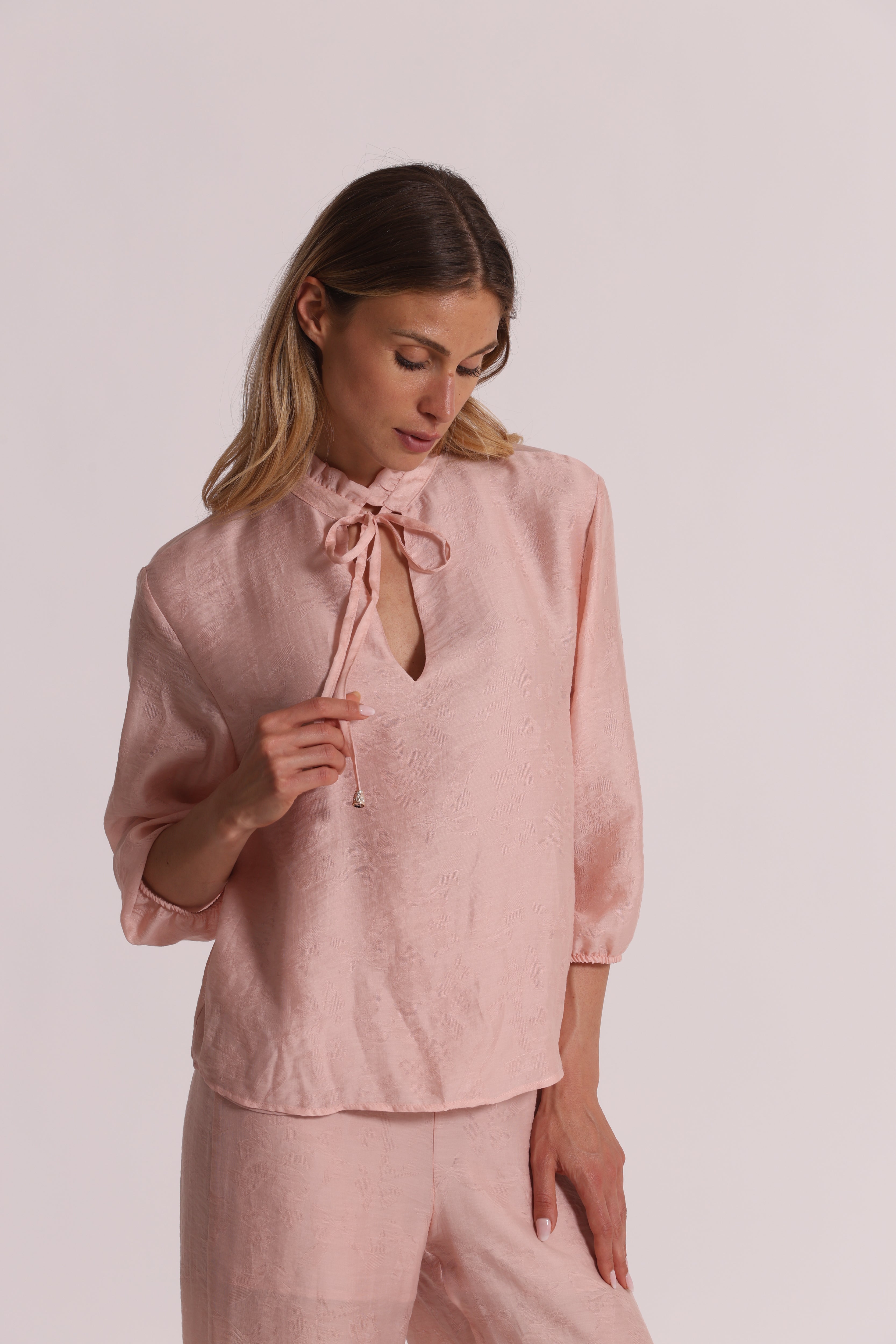 Mimi Mua Blusa in Tessuto Jacquard Blusa Rosa lavorata goffrata