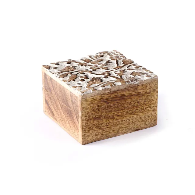 On Earth Fronde scatola legno bianco 10x10 cm