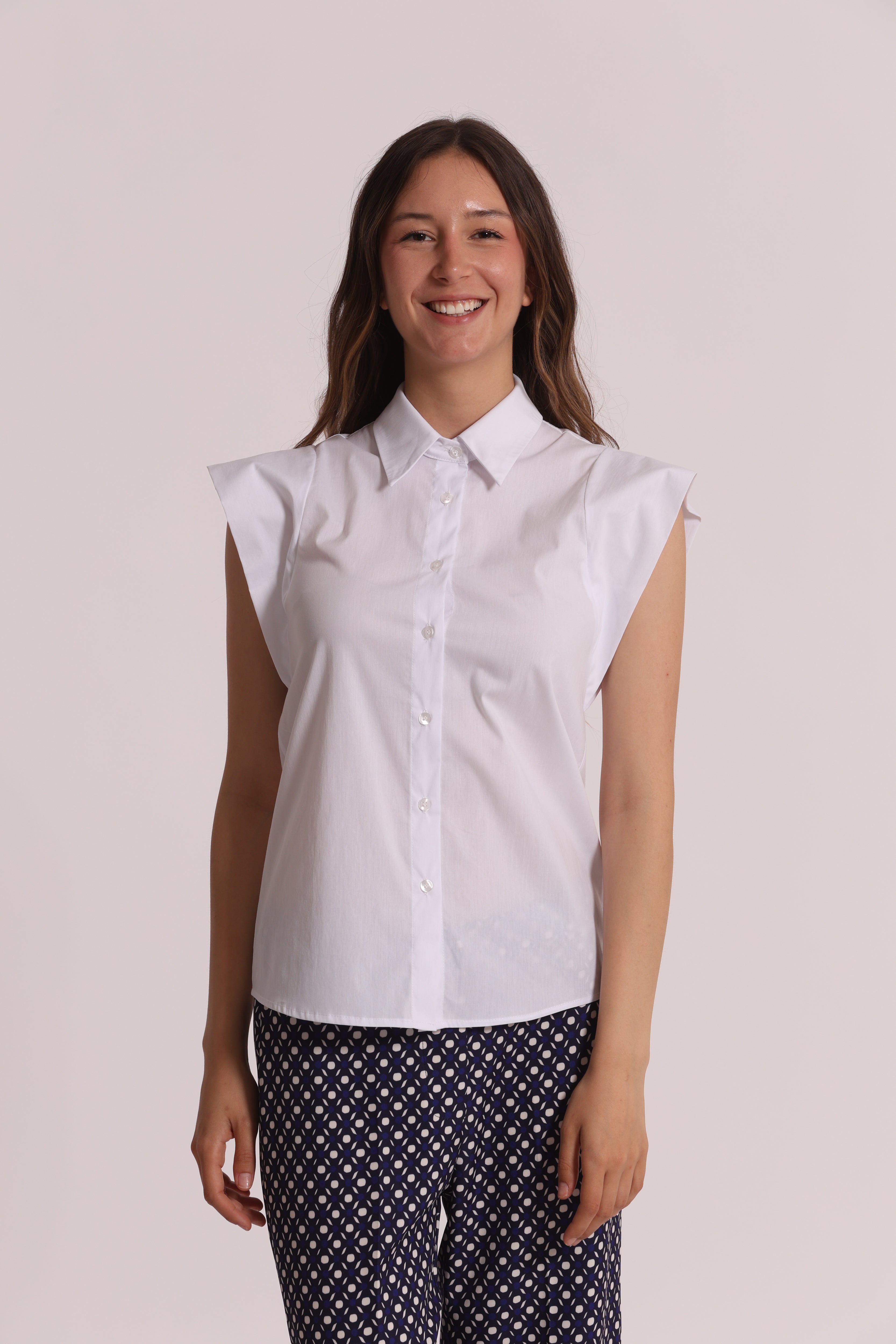 Mimi Mua Camicia in Cotone con Manica Aletta bianca