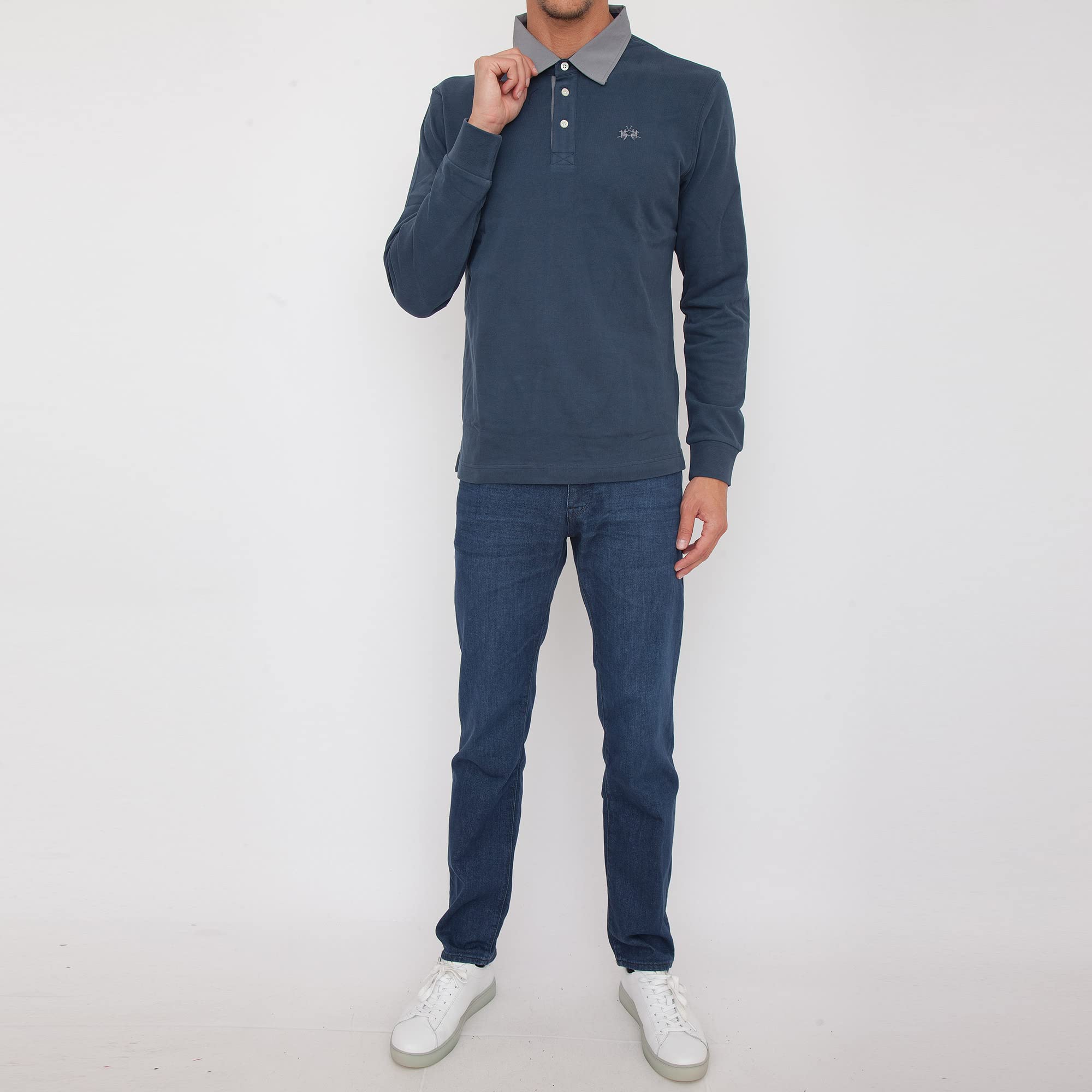 La Martina Heavy Jersey polo uomo manica lunga blu