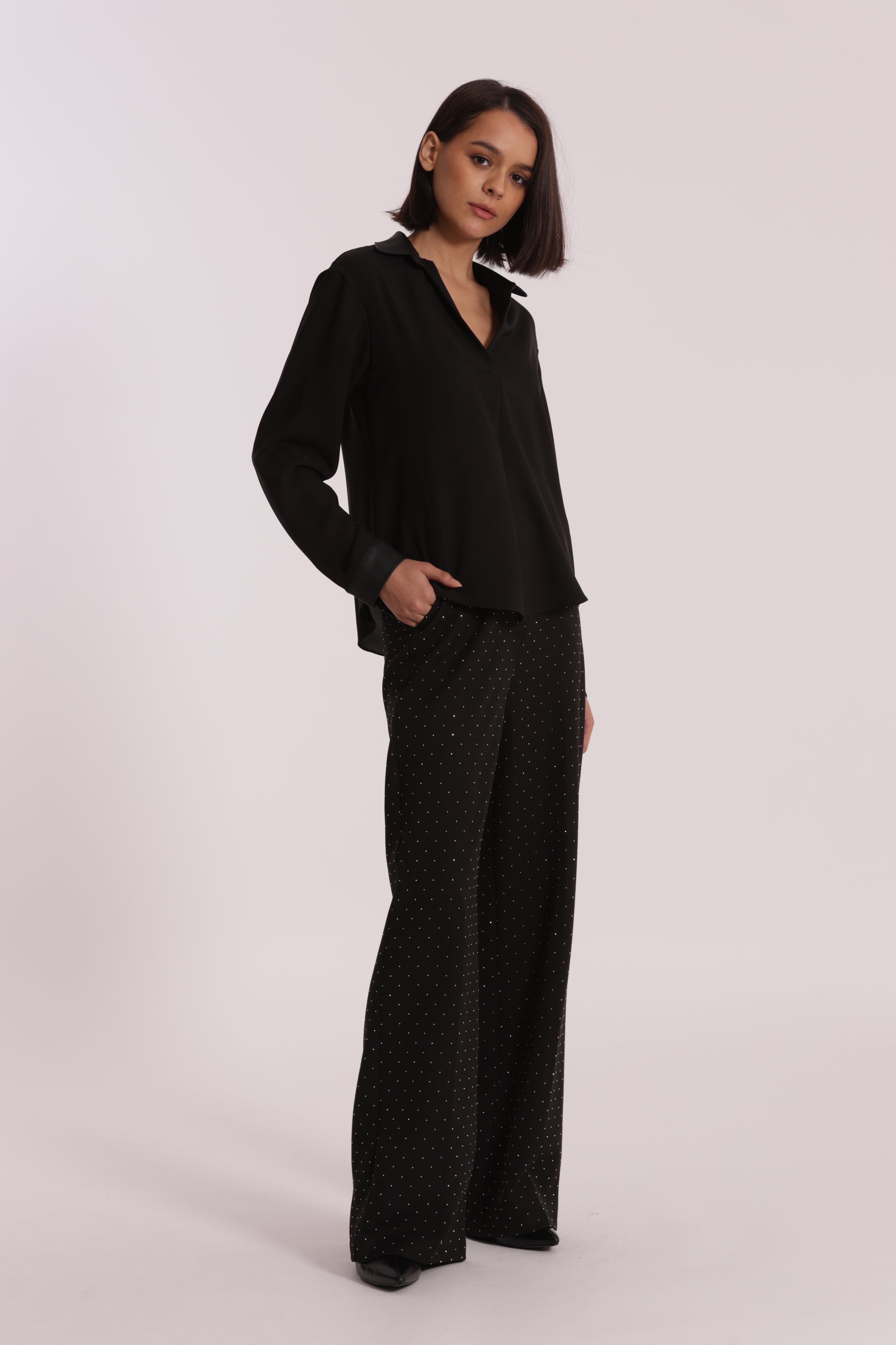 Mimi Mua pantalone palazzo strass nero