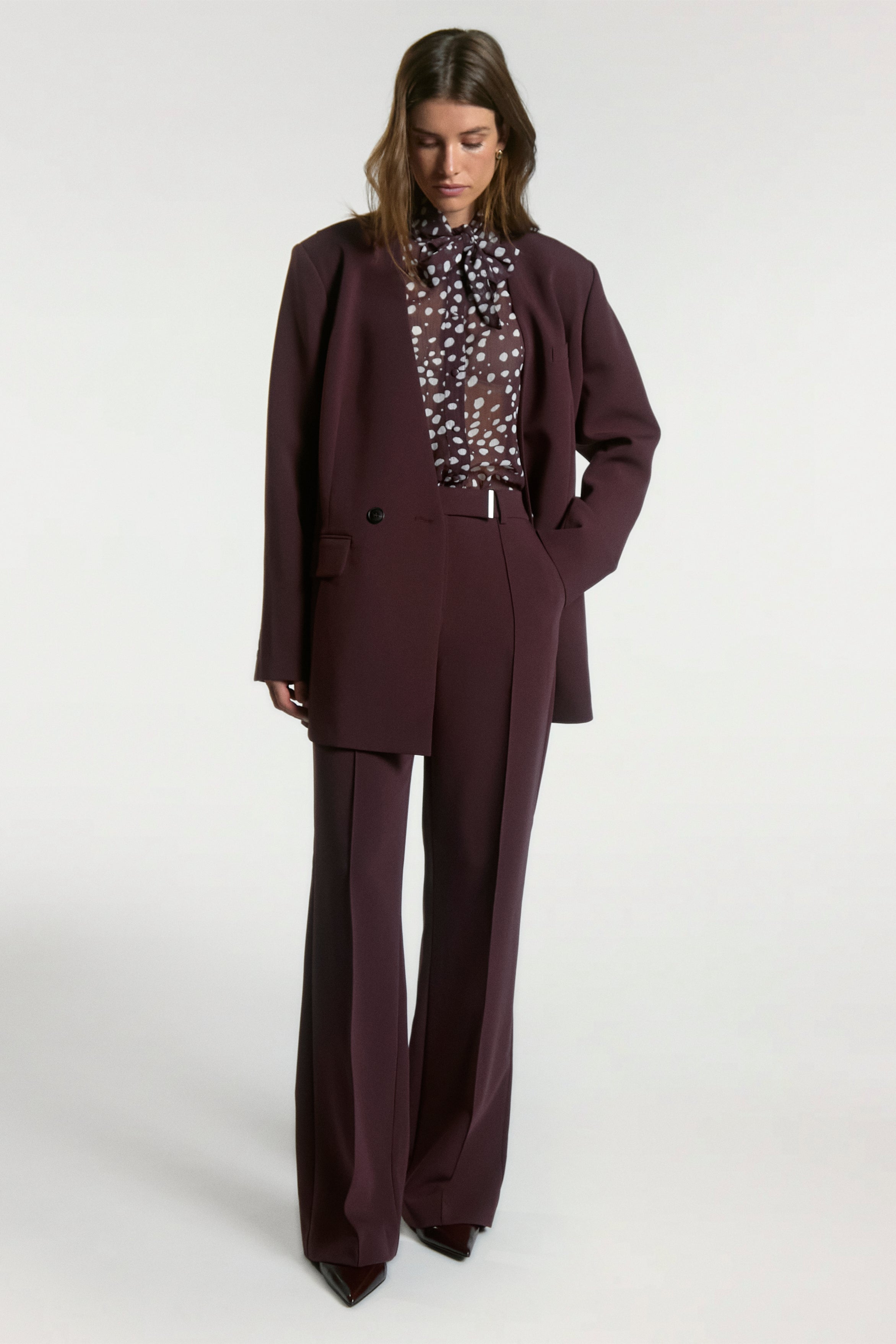 Aaiko Janesse camicetta bordeaux pois collo annodato