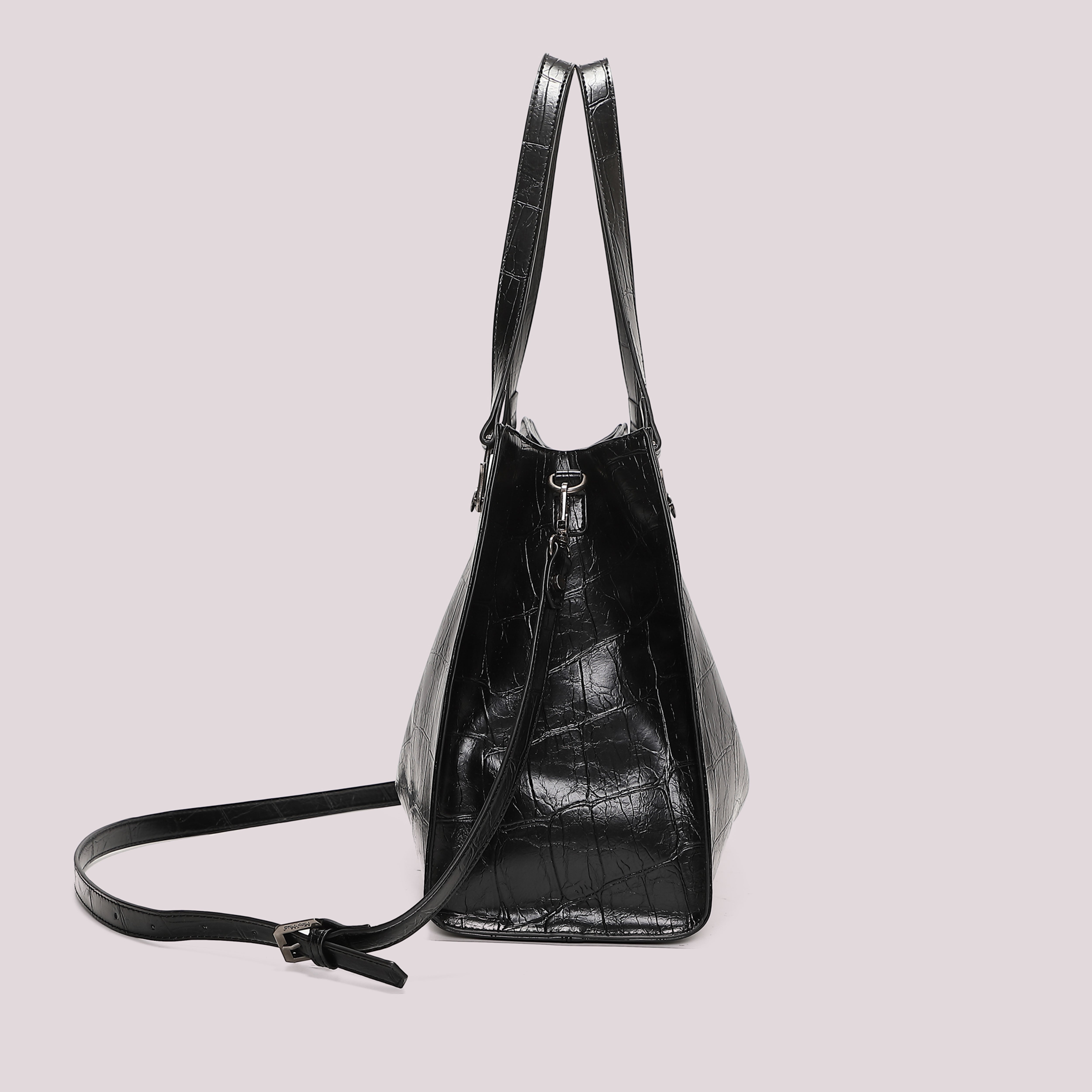 Mimi Mua Borsa Shopping Effetto Cocco Nero 36 cm