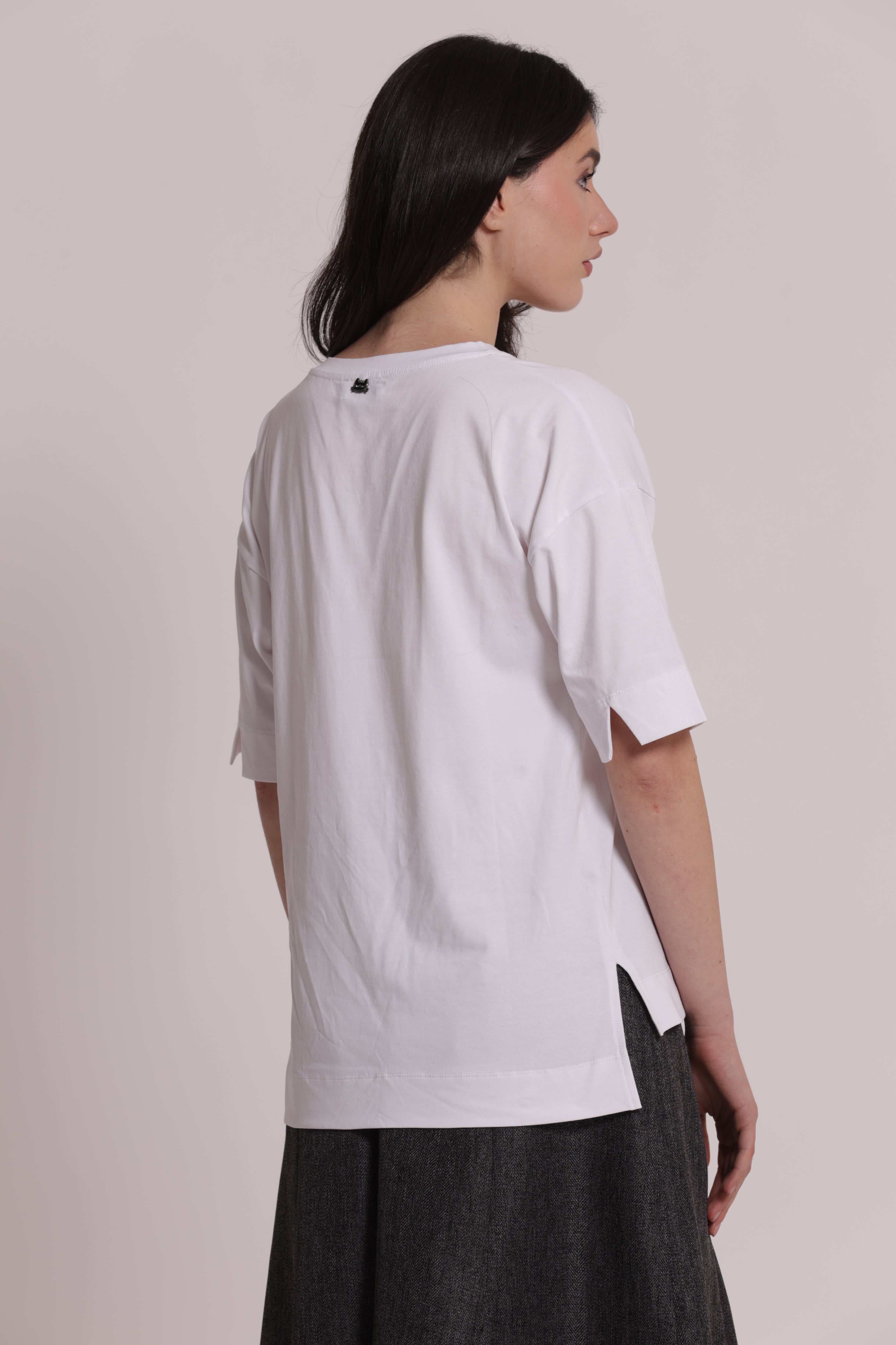 Mimi Mua T-Shirt Taschino Gatto Strass bianco cotone