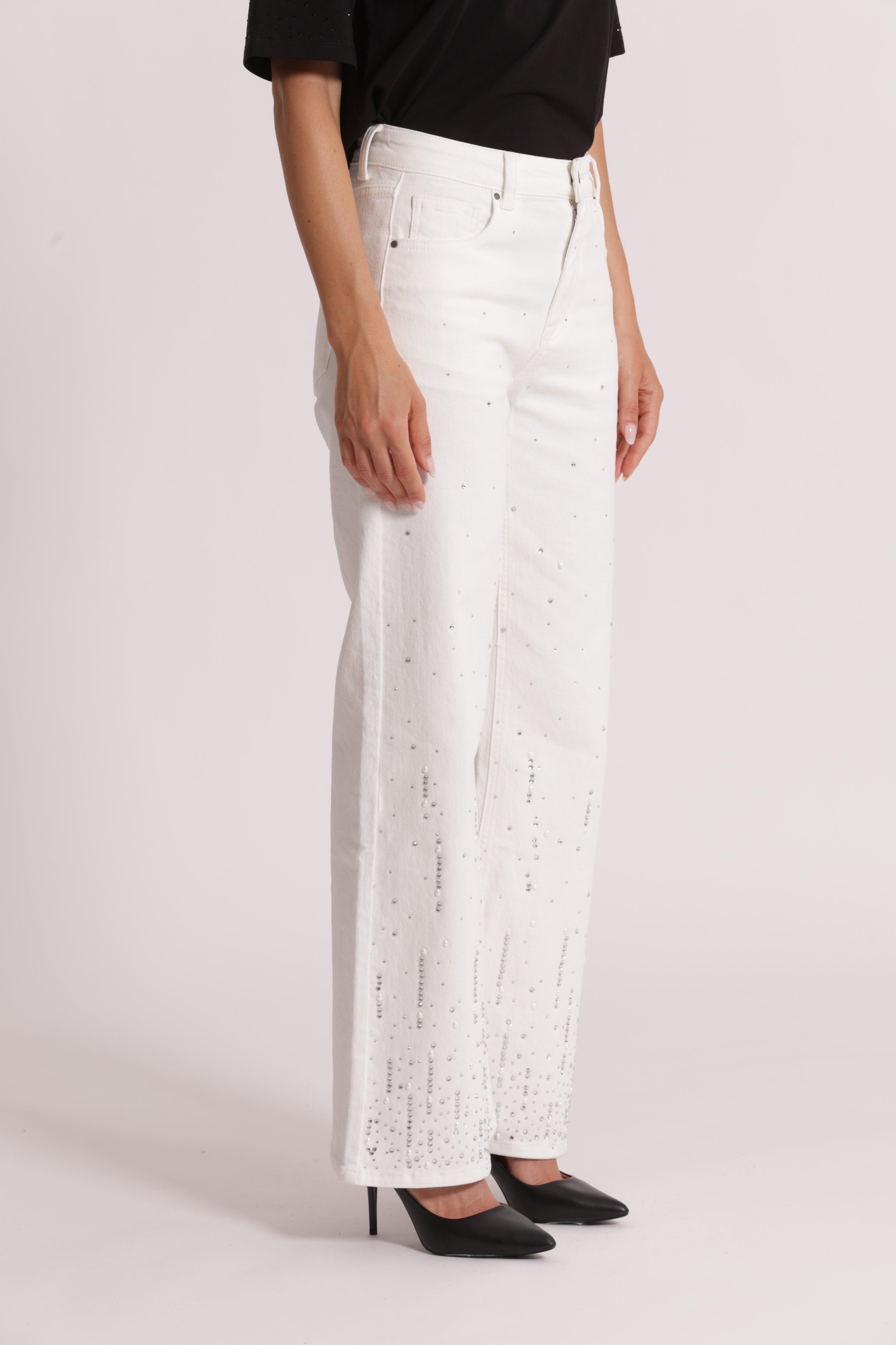 Mimi Mua jeans pioggia di strass jeans bianco denim