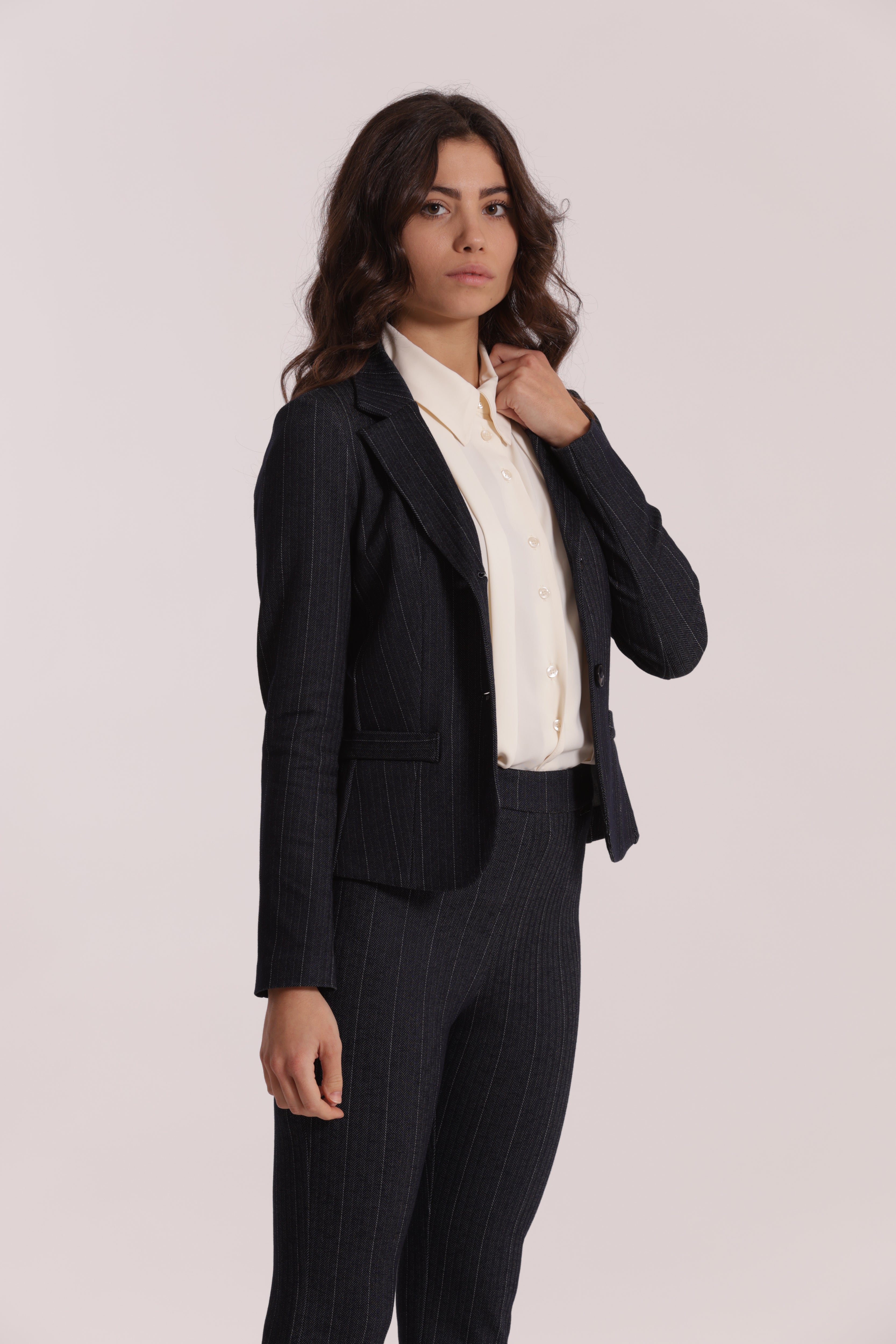 Mimi Mua Giacca Corta Punto Milano Jeans Blu