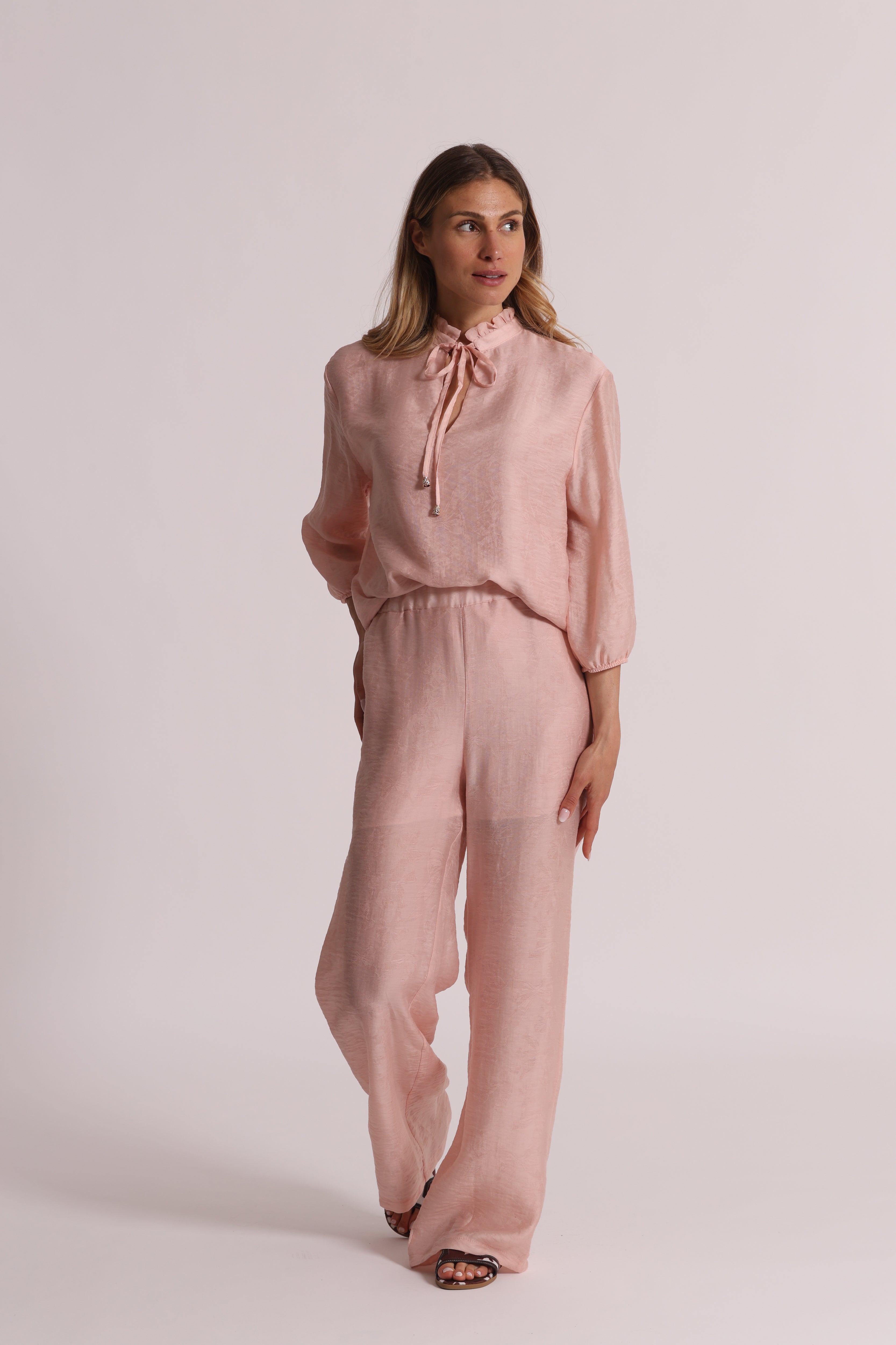 Mimi Mua Blusa in Tessuto Jacquard Blusa Rosa lavorata goffrata