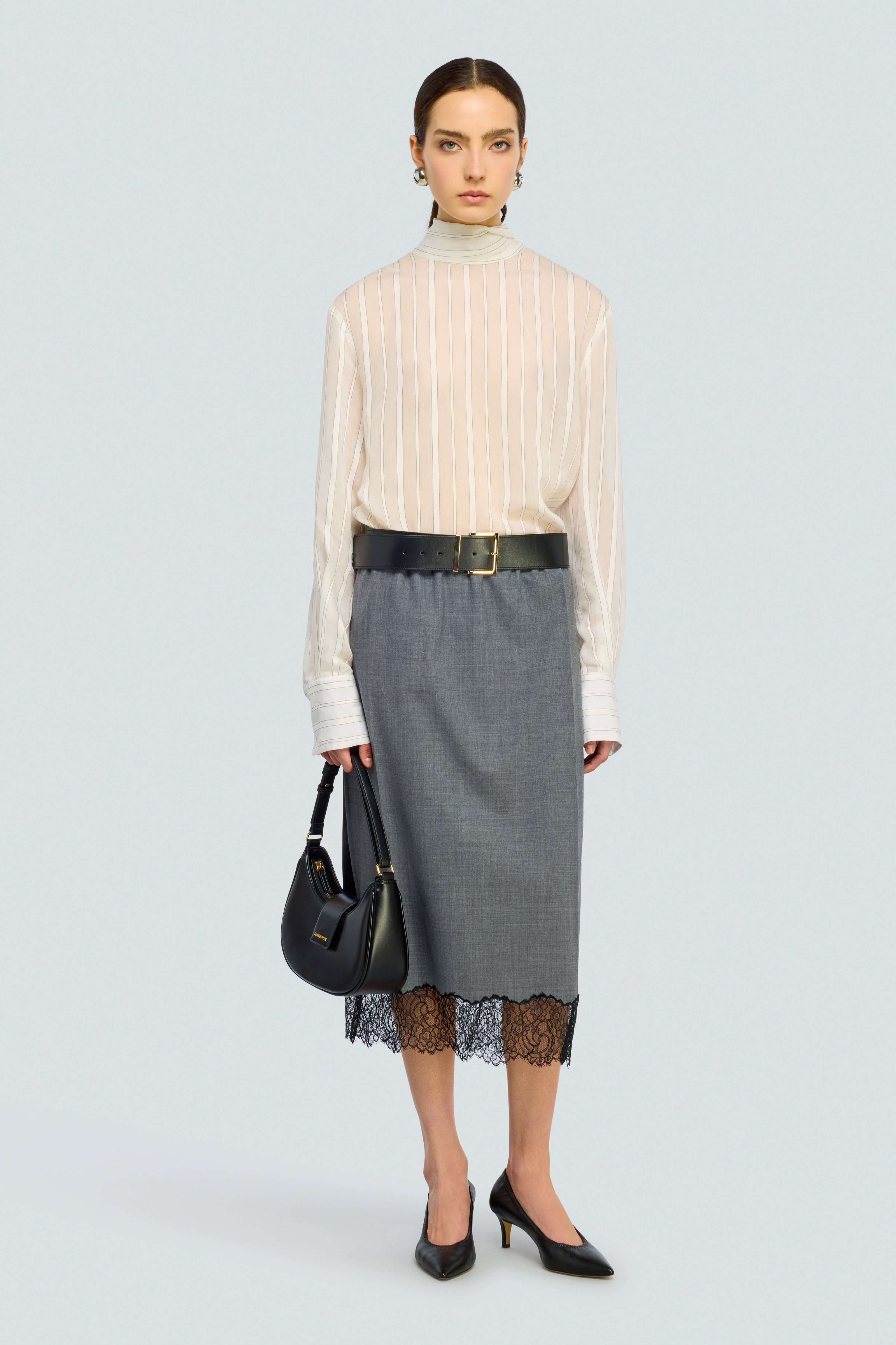 Semicouture Becka gonna midi lana grigia pizzo