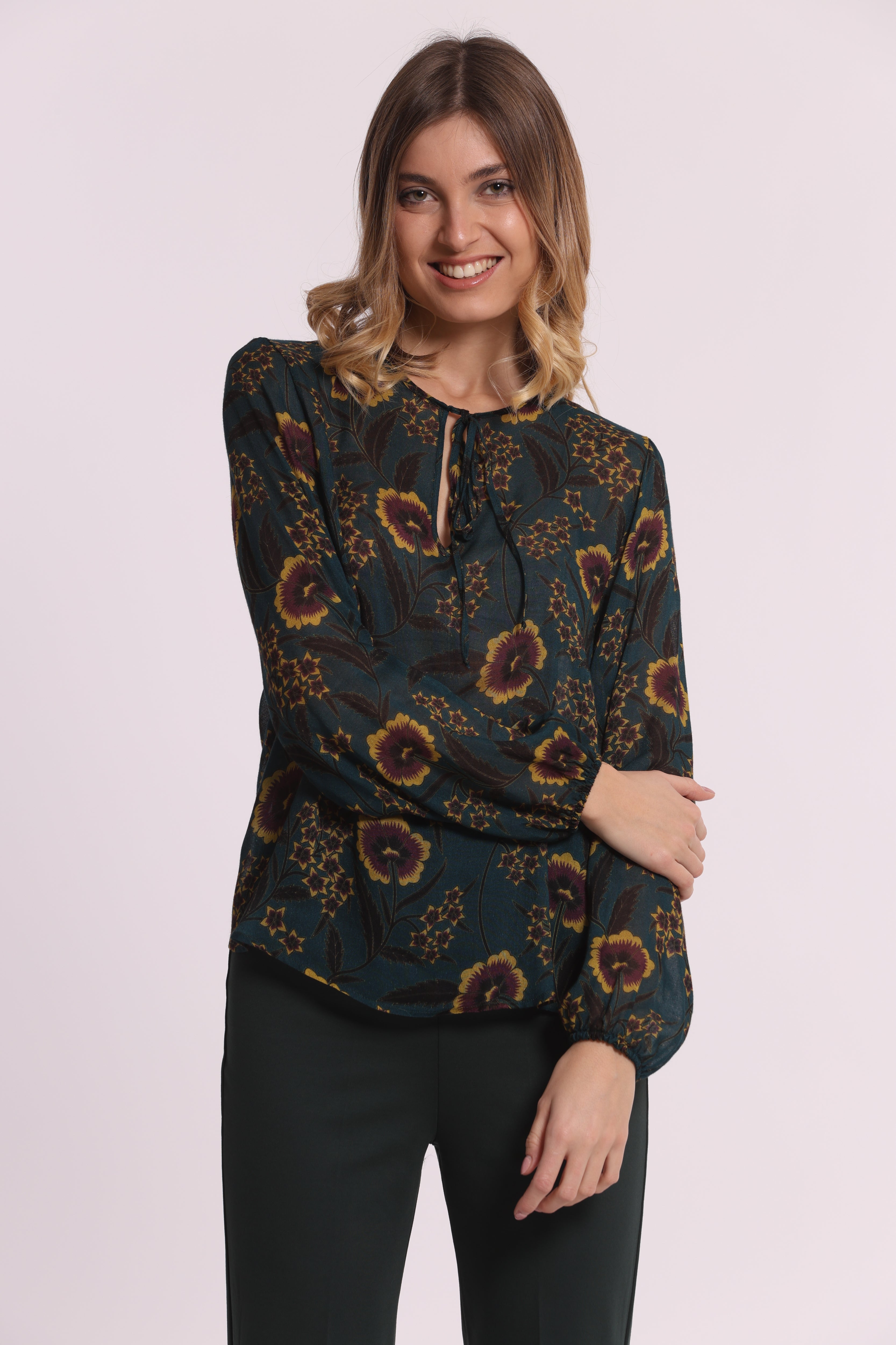 Mimi Mua blusa fiocco floreale vintage verde viscosa