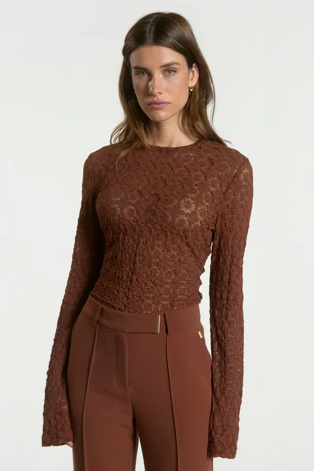 Aaiko Mason top pizzo floreale marrone