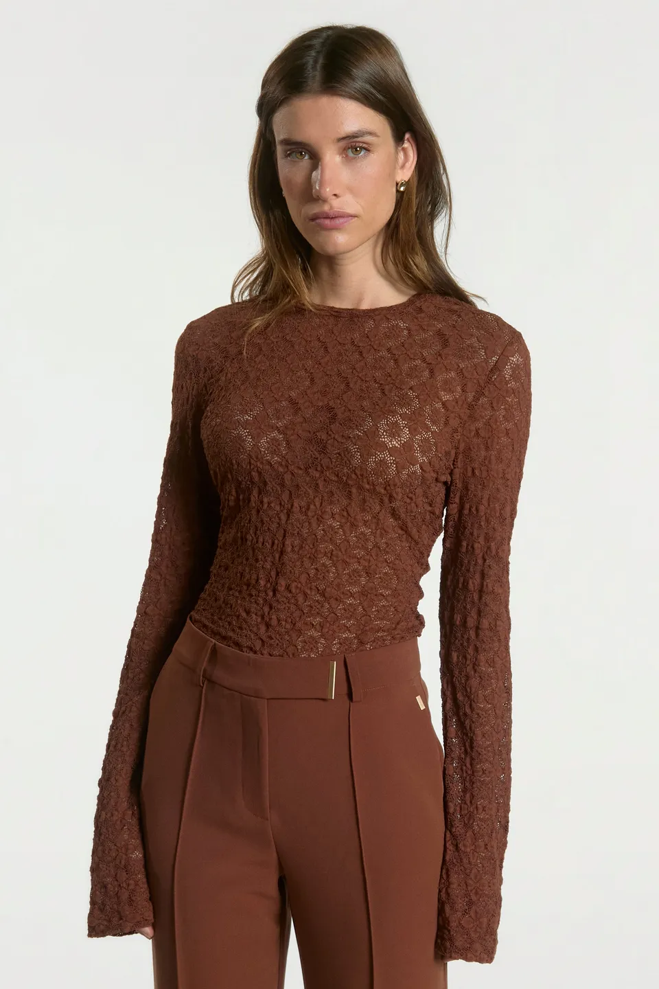 Aaiko Mason top pizzo floreale marrone