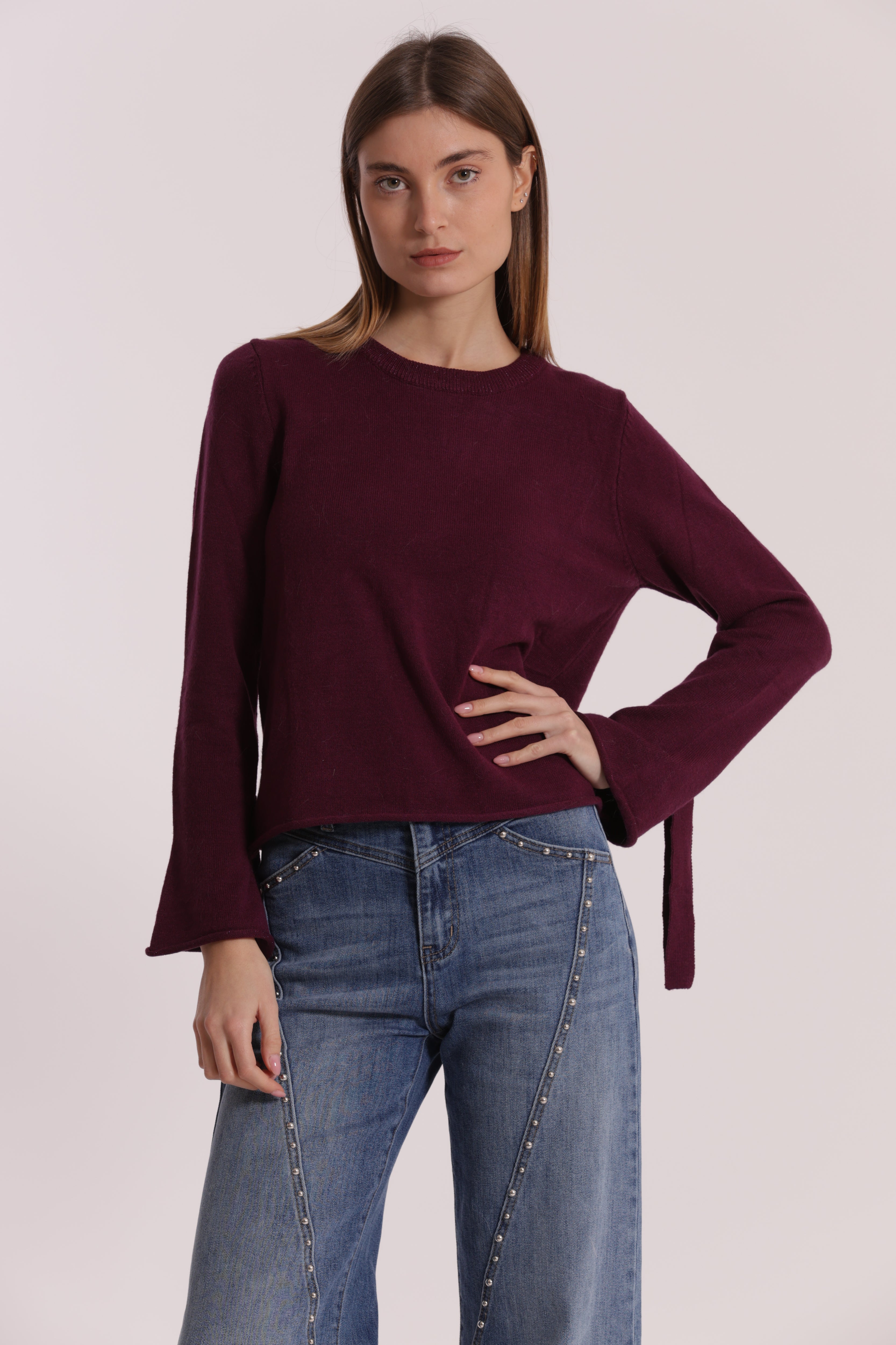 Mimi Mua Maglia Scollo Tondo Fiocchi Nera