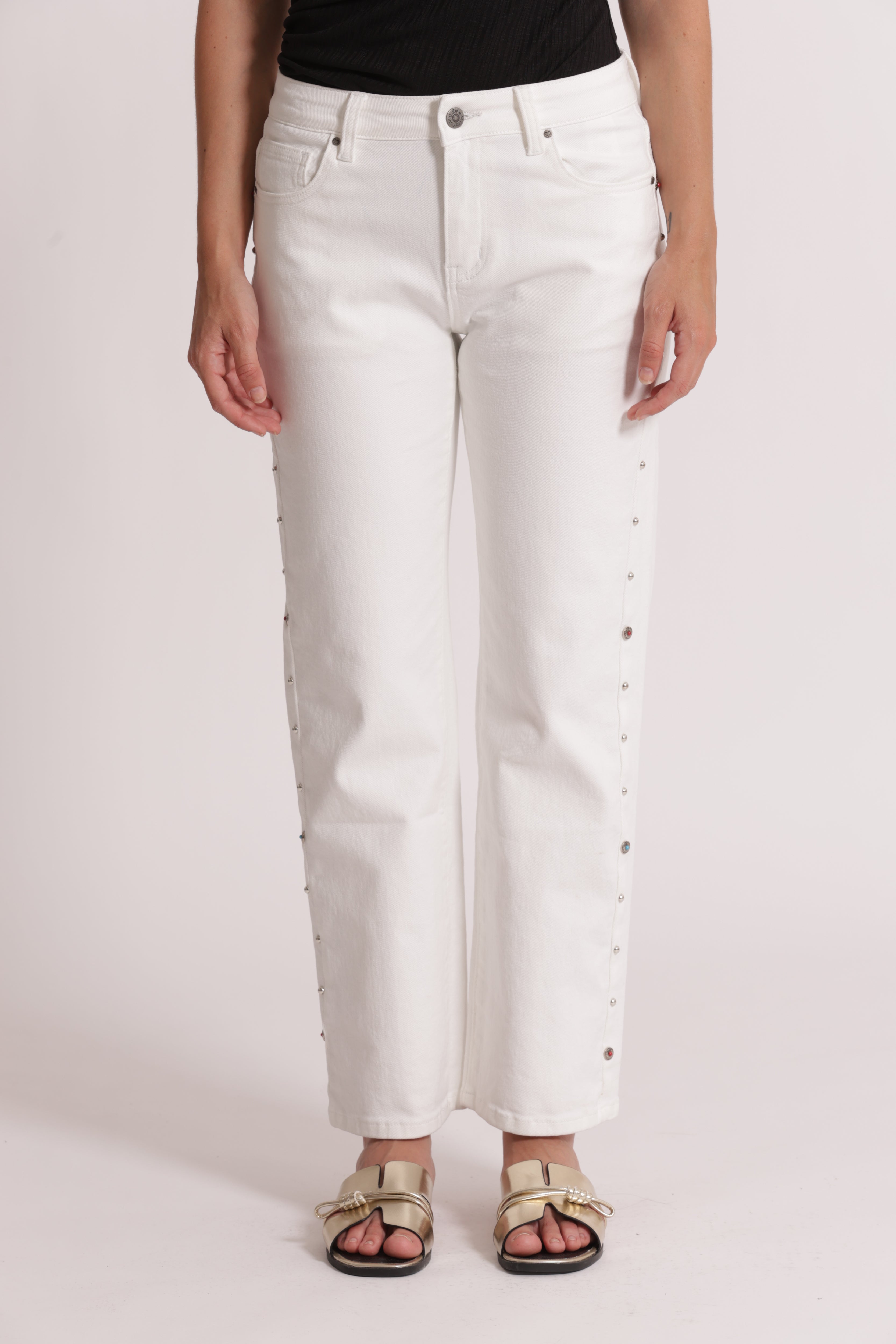Mimi Mua Jeans sigaretta borchie laterali jeans bianco