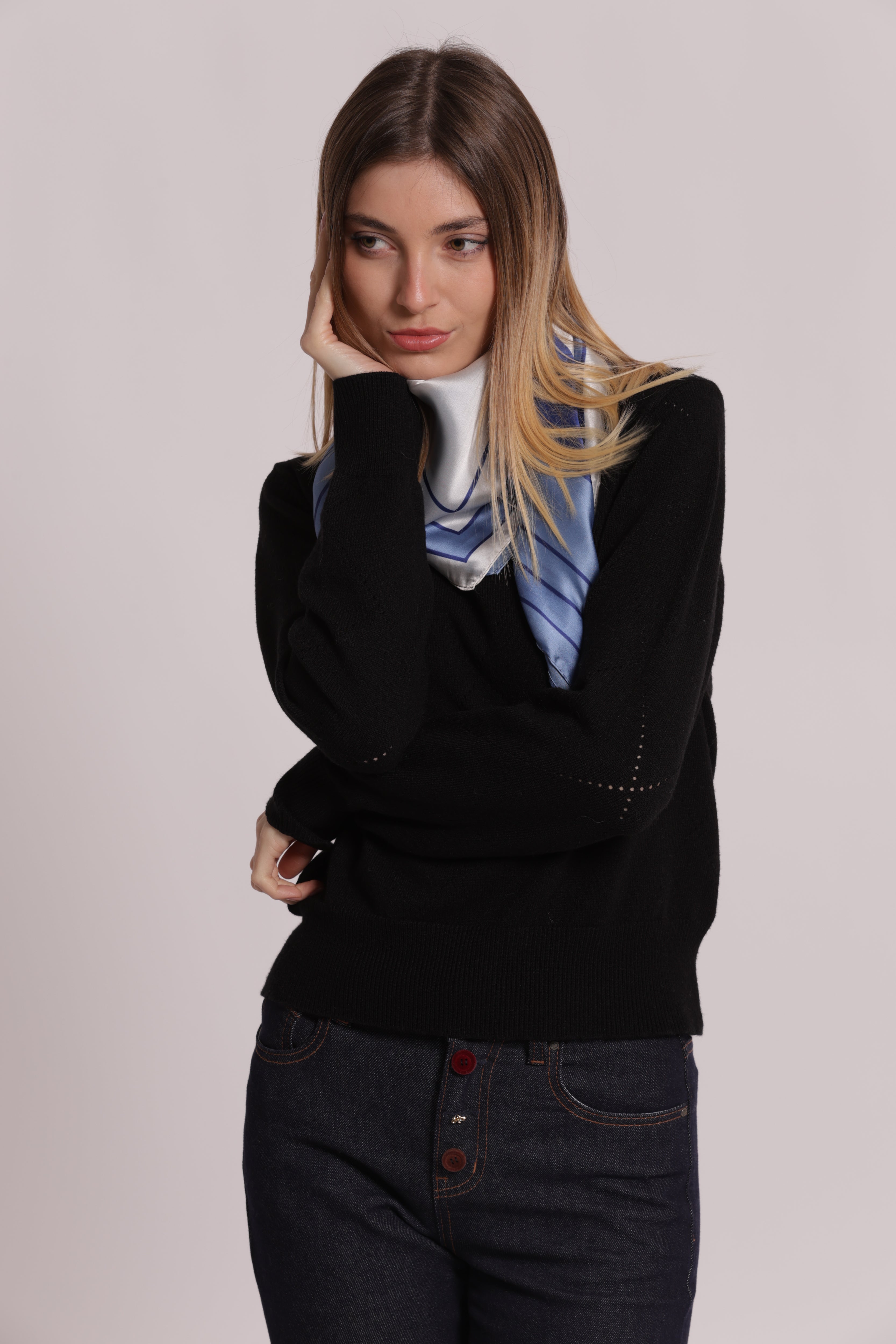 Mimi Mua Foulard Foglia Obliqua 90x90 Nero