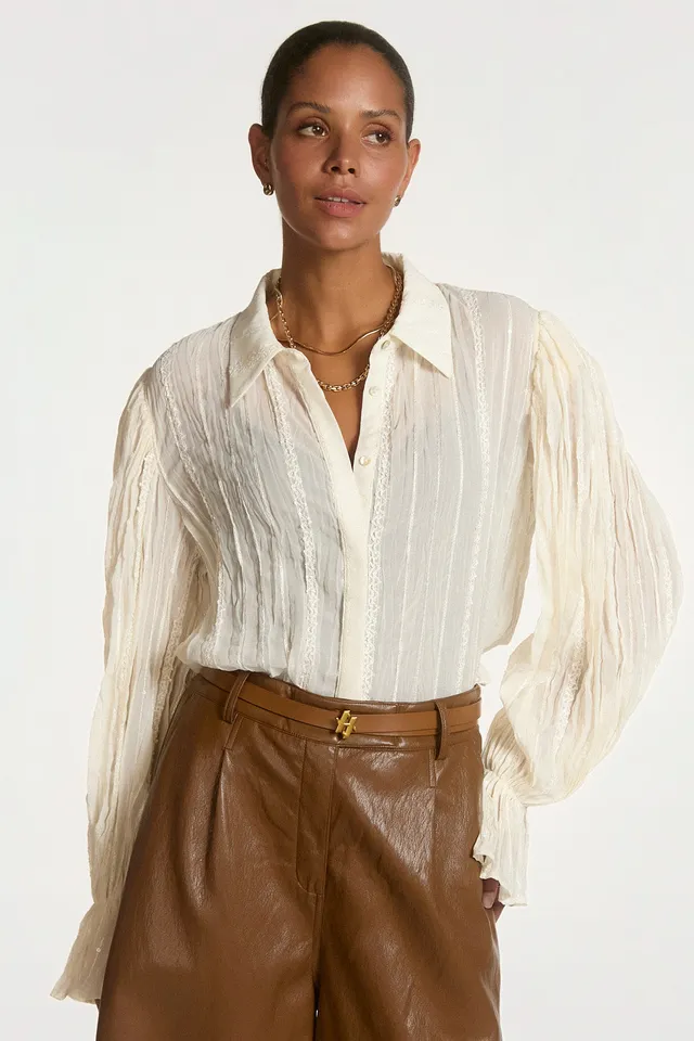 Aaiko Sien camicia righe crema maniche ampie