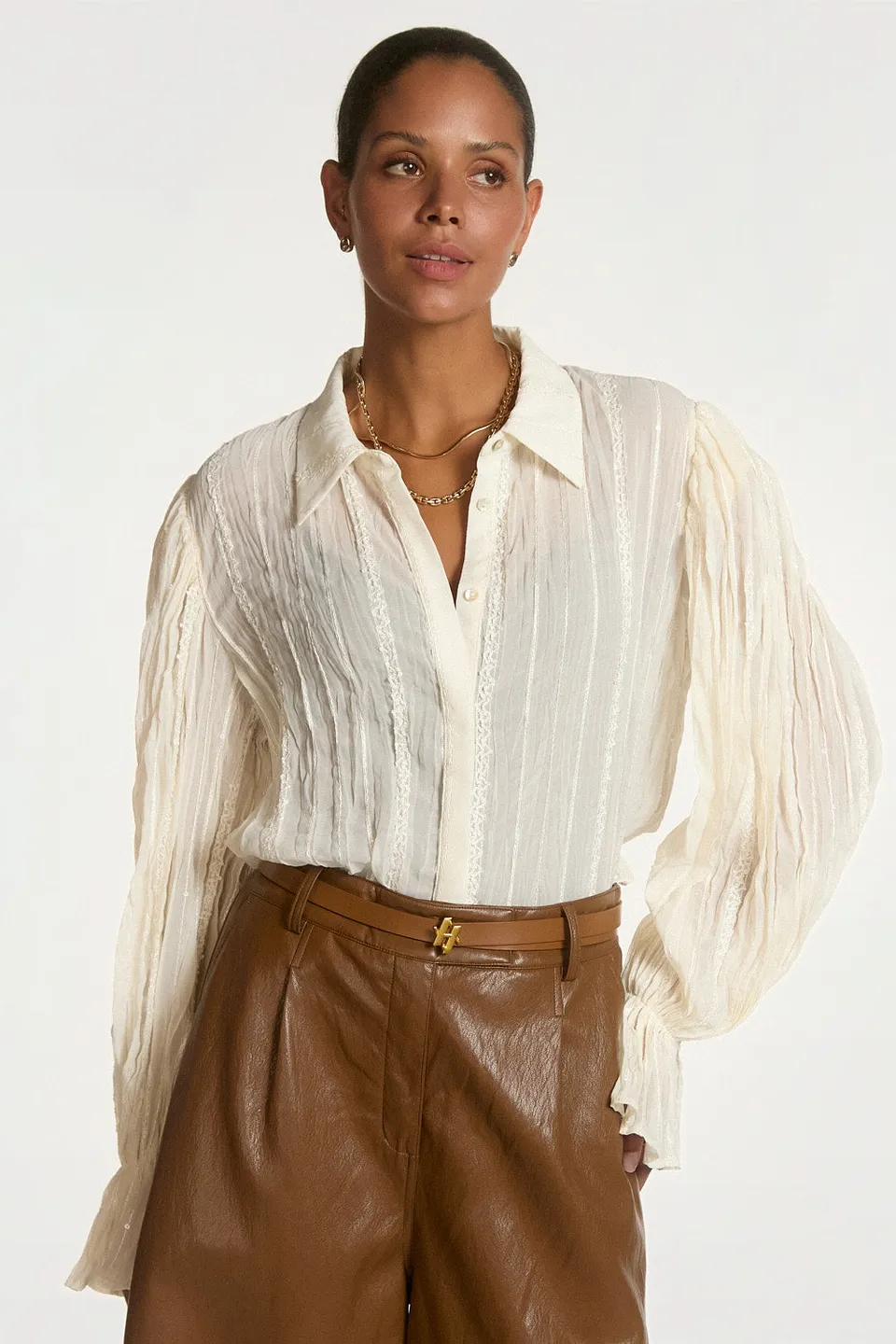Aaiko Sien camicia righe crema maniche ampie