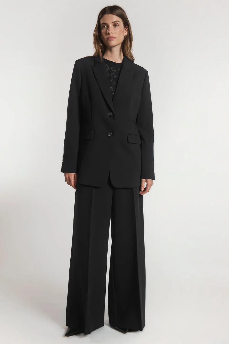 Aaiko Nore pantaloni neri palazzo pieghe