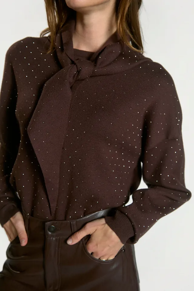 Aaiko Janel sciarpa marrone scuro strass