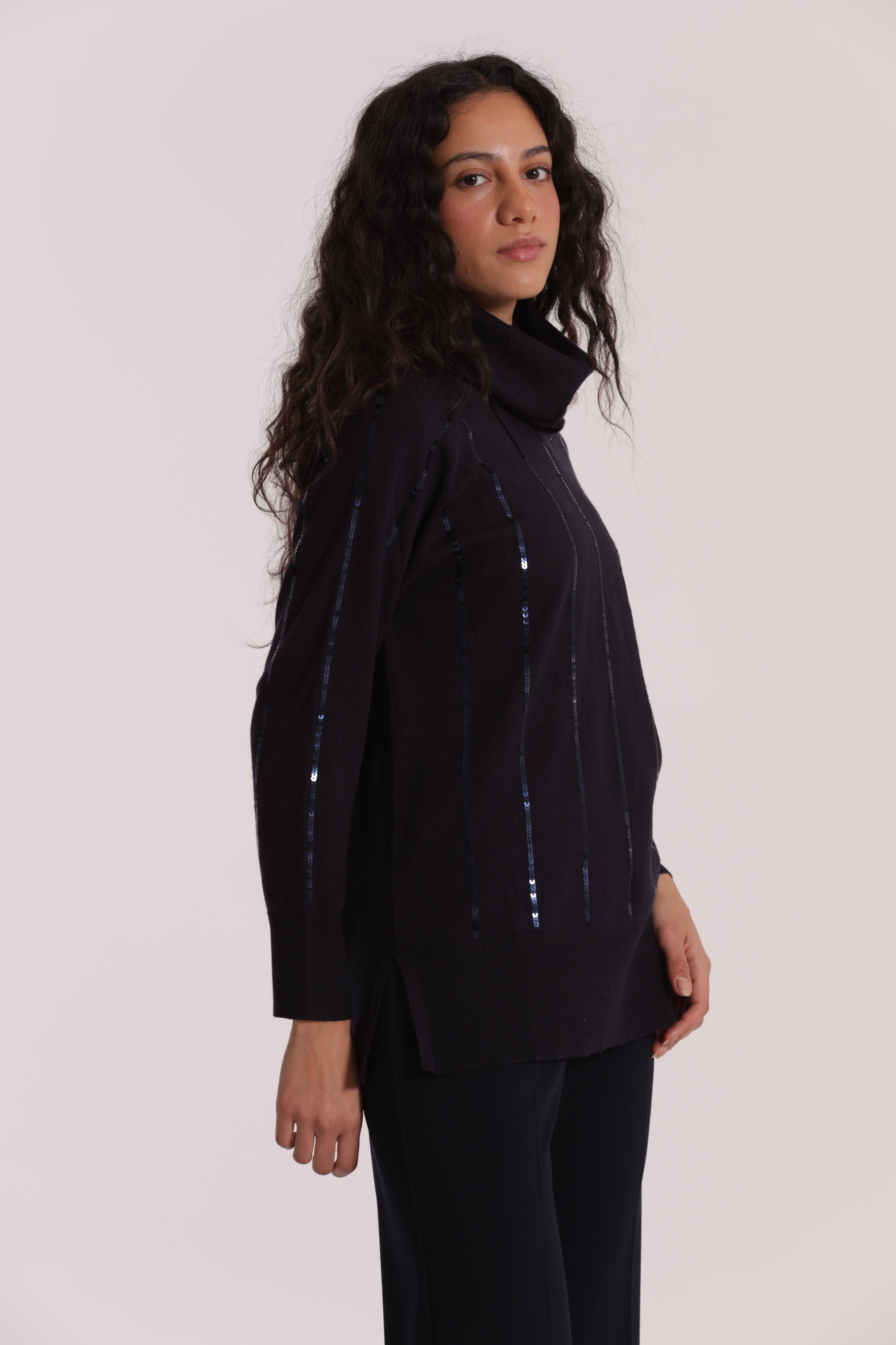 Mimi Mua Maglia Over Spacchi Laterali Paillettes Nera