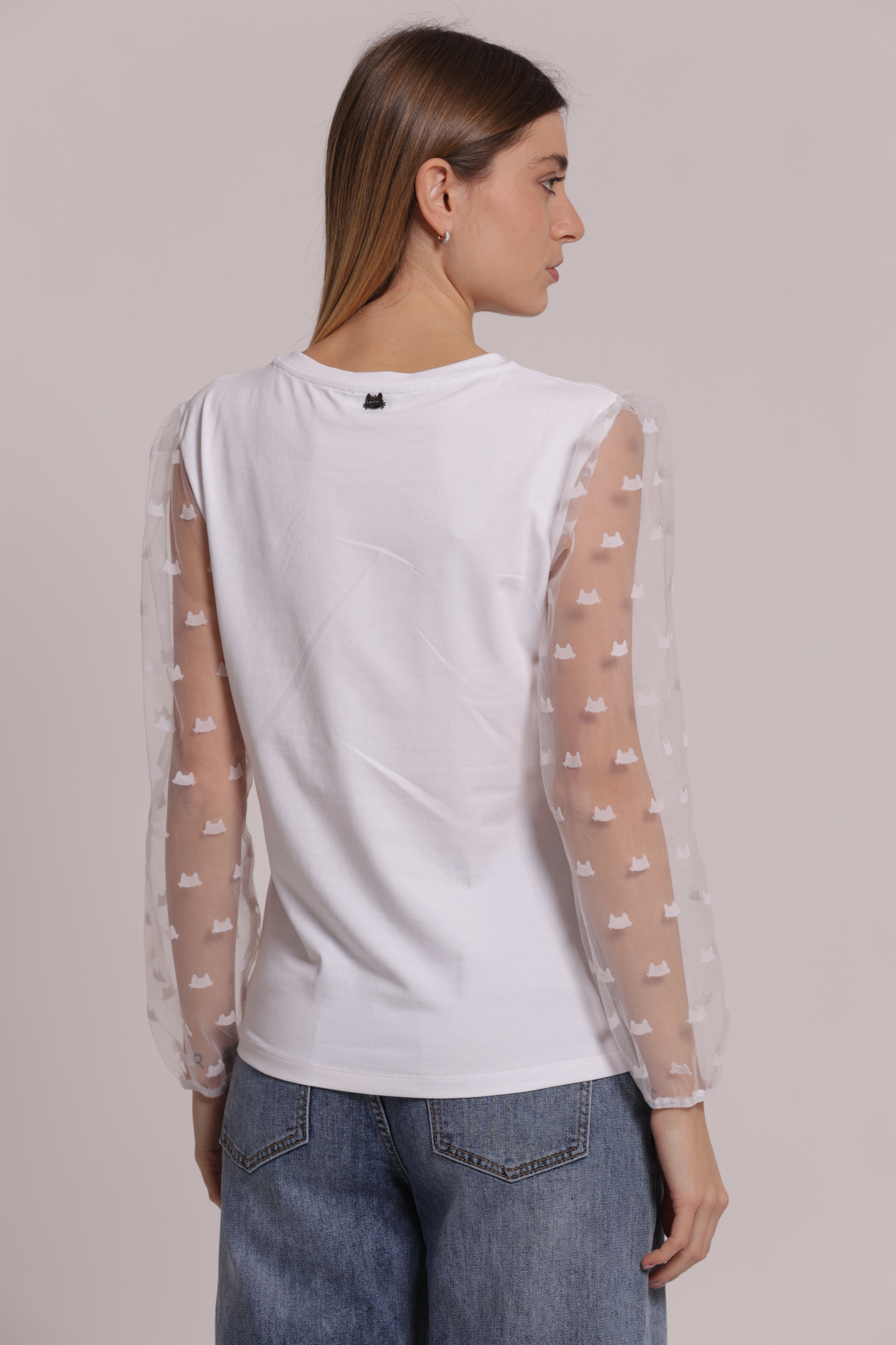 Mimi Mua T-shirt Maniche Lunghe Trasparenti bianca
