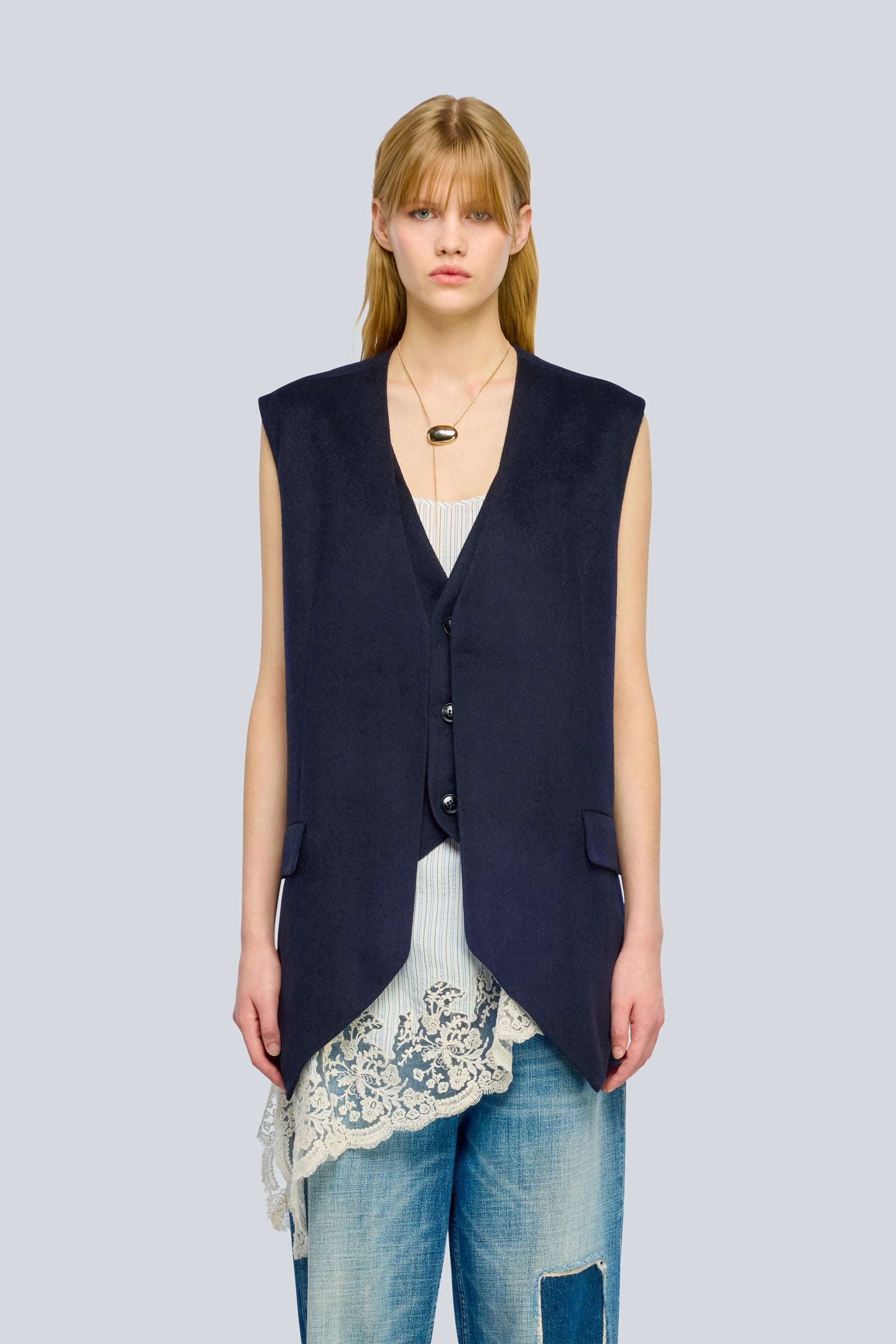 Semicouture May gilet sartoriale panno blu doppio leggero