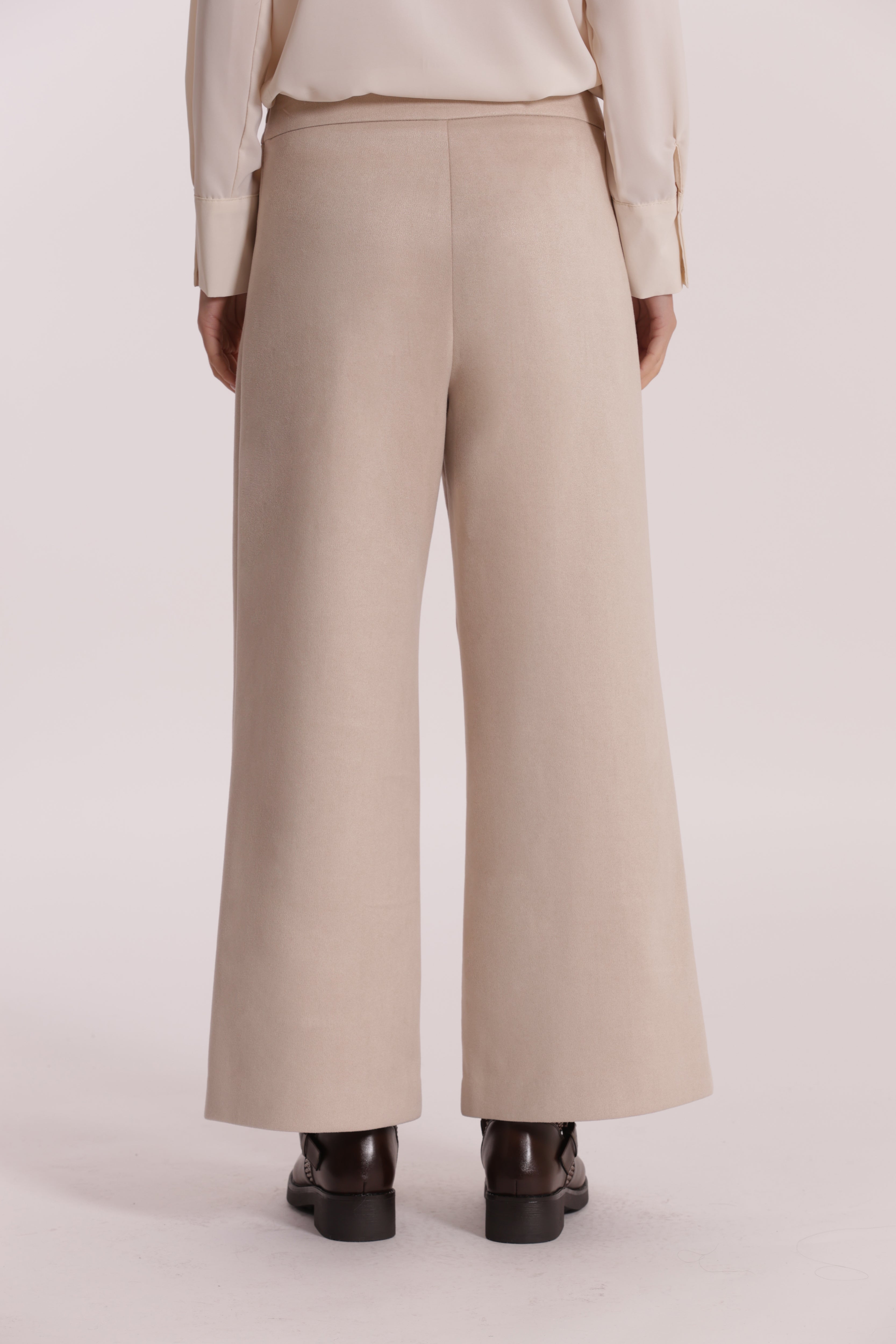 Mimi Mua Pantalone Cropped Effetto Camoscio Panna