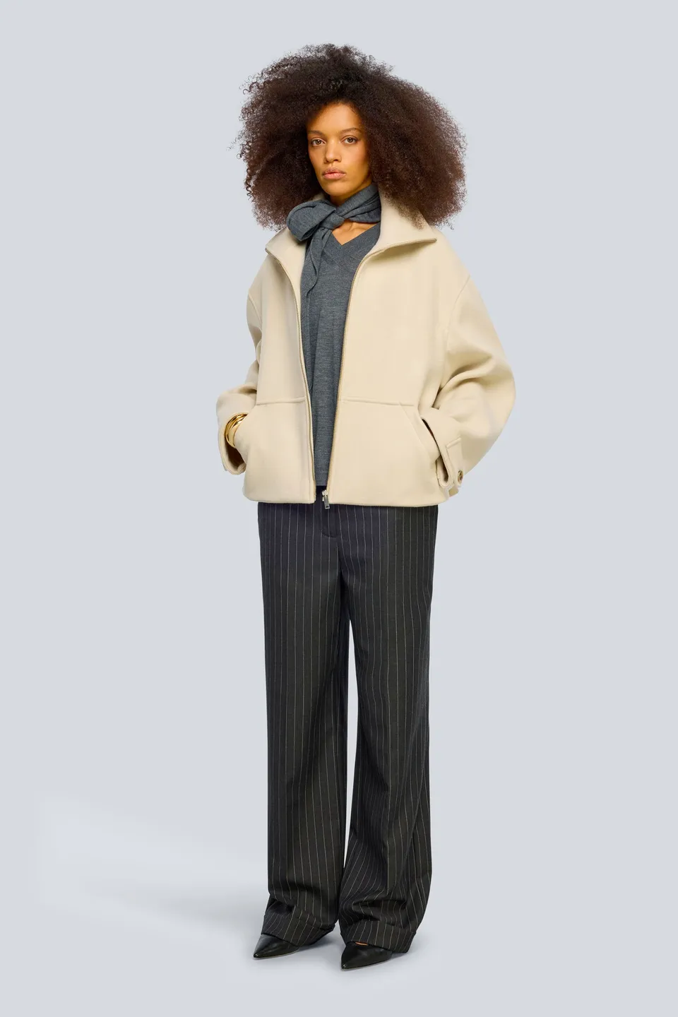 Semicouture Jeane cappotto crusca panno zip