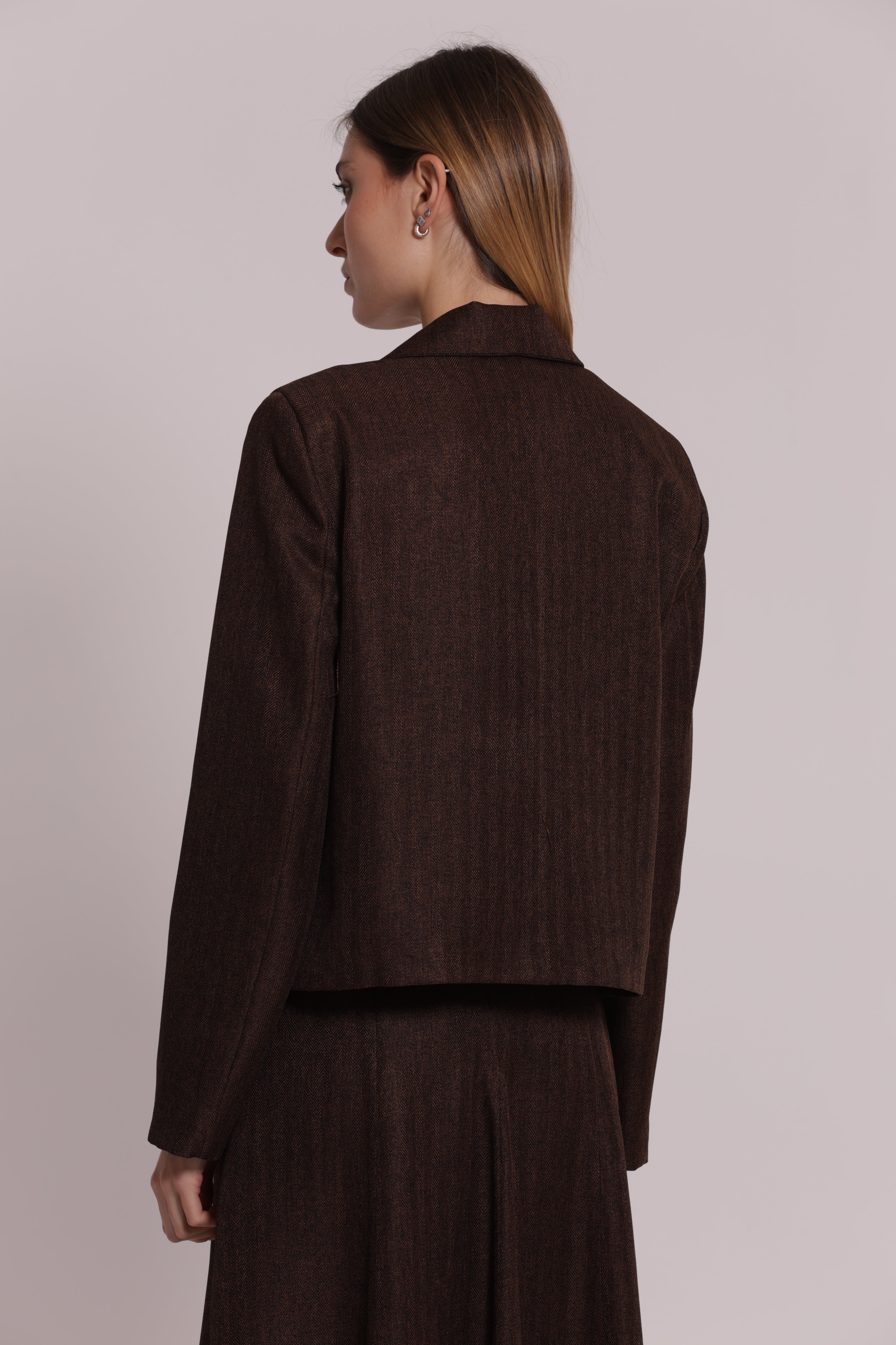 Mimi Mua Giacca Cropped Tweed Spiga di Pesce Moro