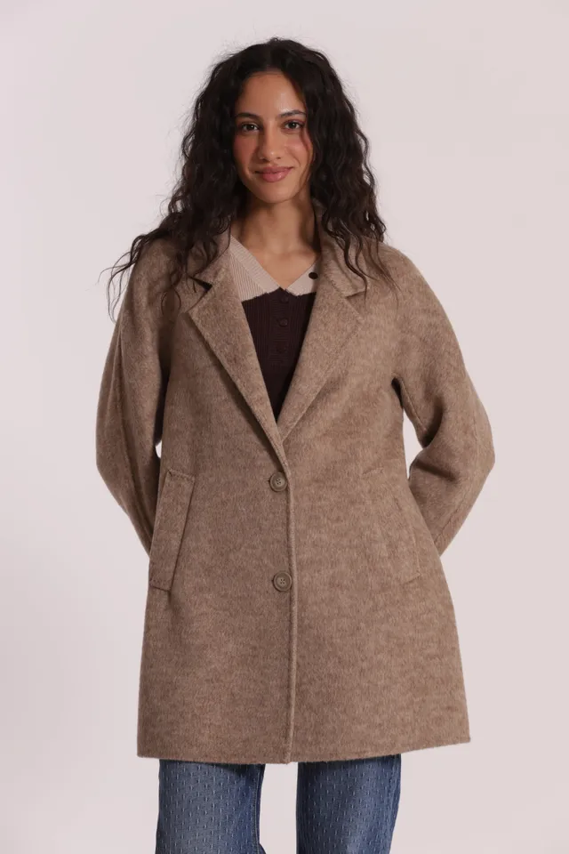 Mimi Mua Cappotto Corto Beige in misto lana