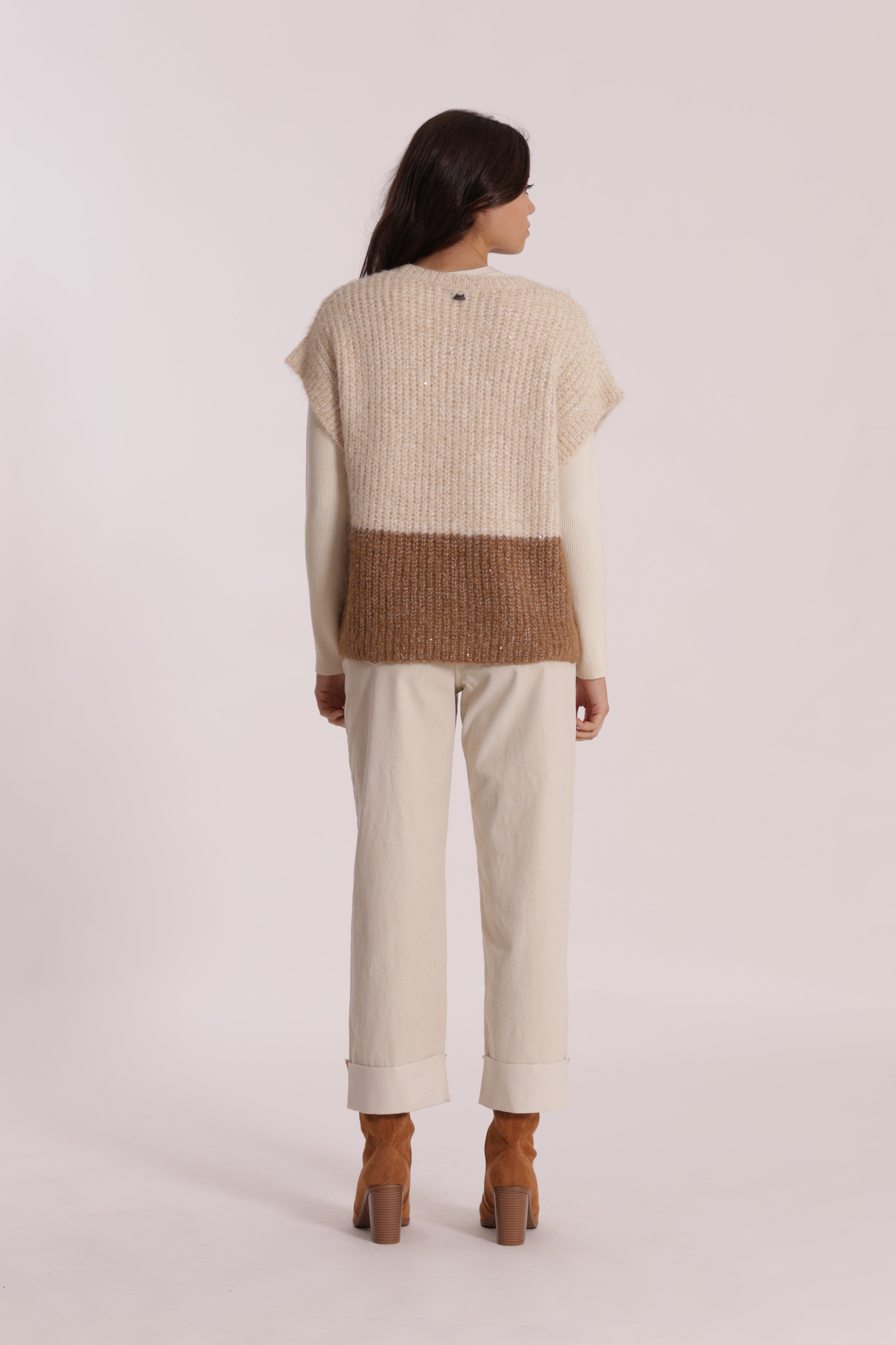Mimi Mua Pantalone Cropped Velluto a Coste Panna