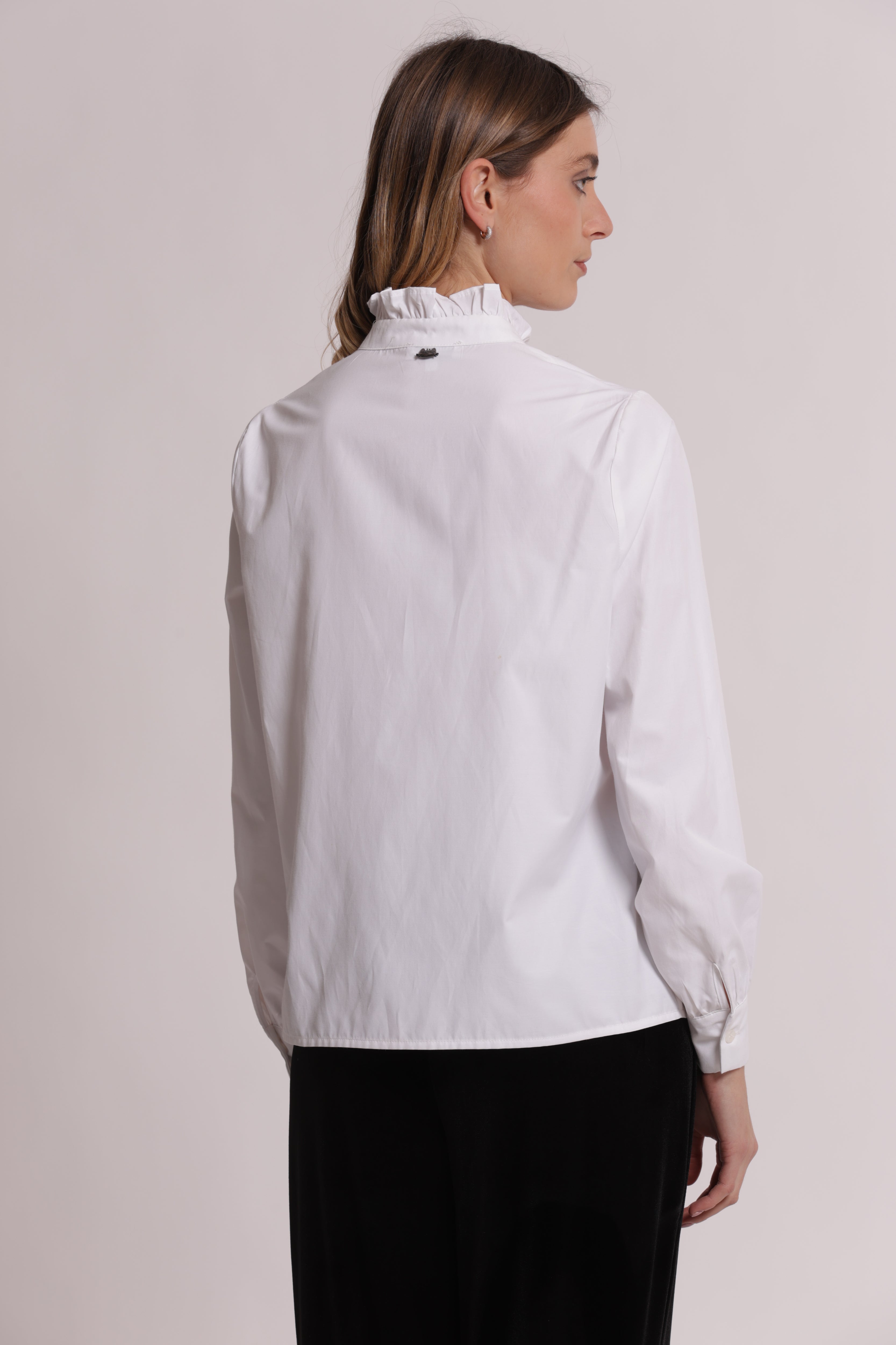 Mimi Mua Camicia Rouches Collo Bianco cotone