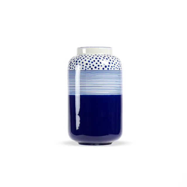 On Earth Cooperative Collection Dot Stripes vaso ceramica blu