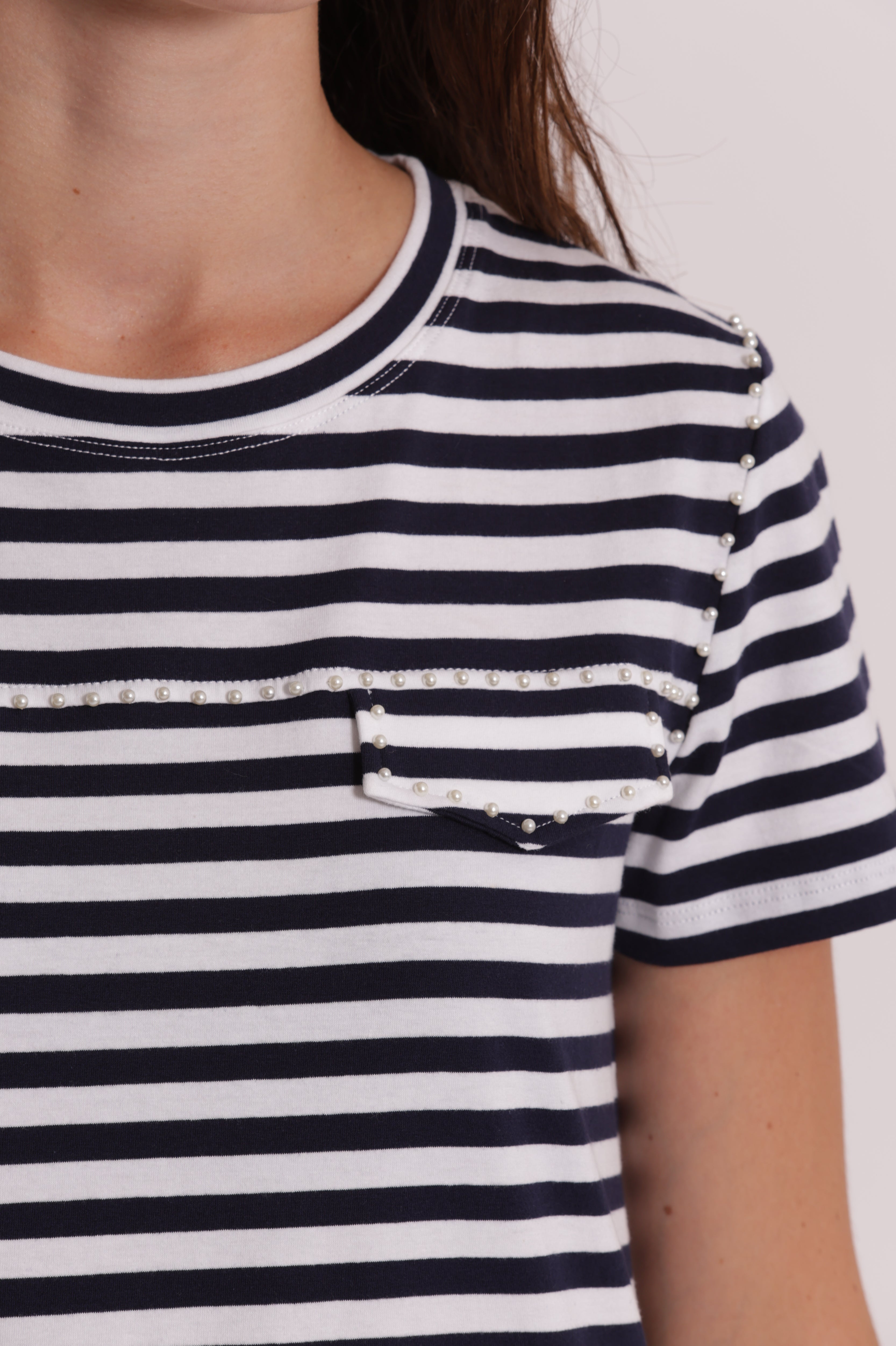 Mimi Mua T-Shirt a Righe con Borchie Blu
