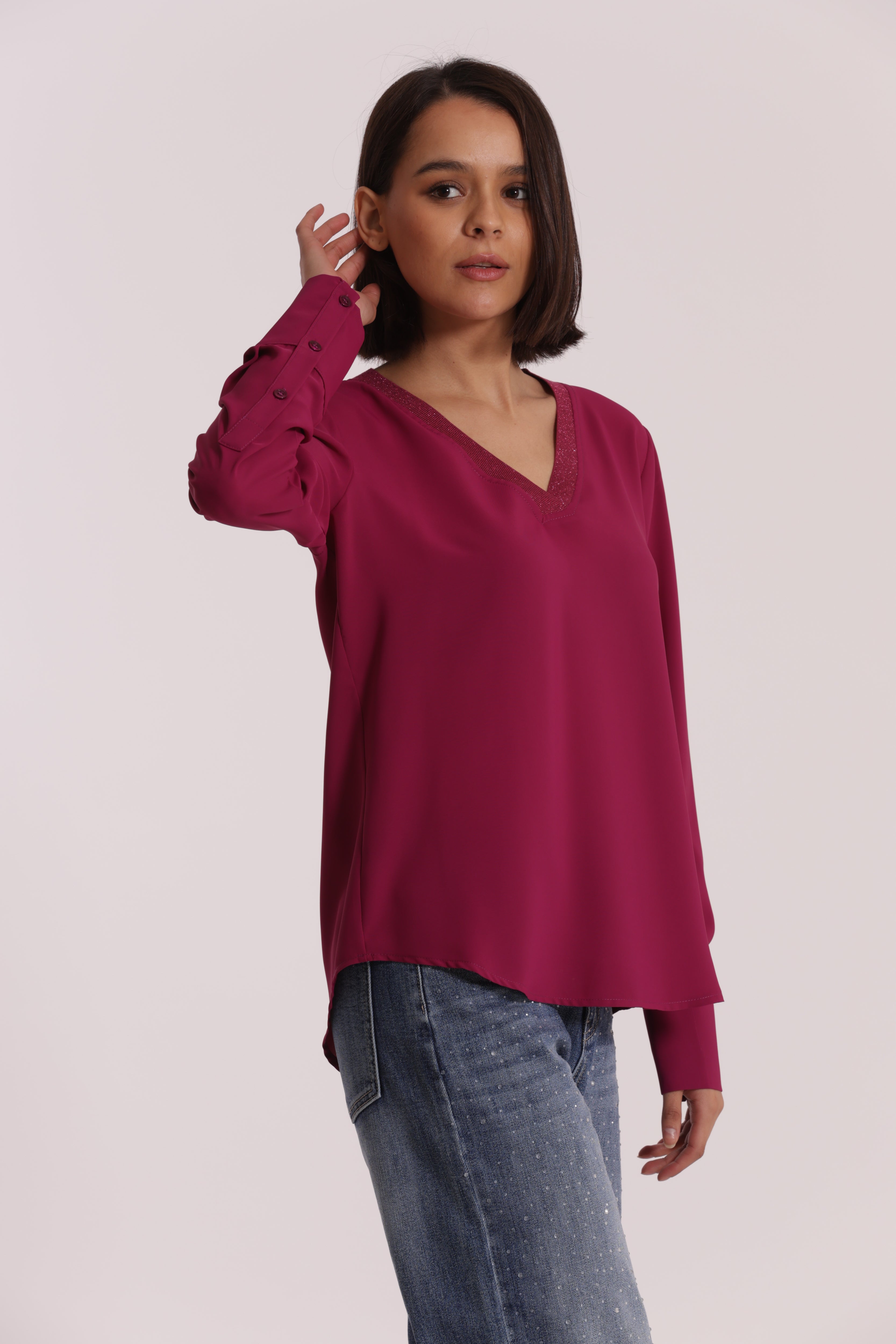 Mimi Mua Blusa Scollo a V Lurex Nera