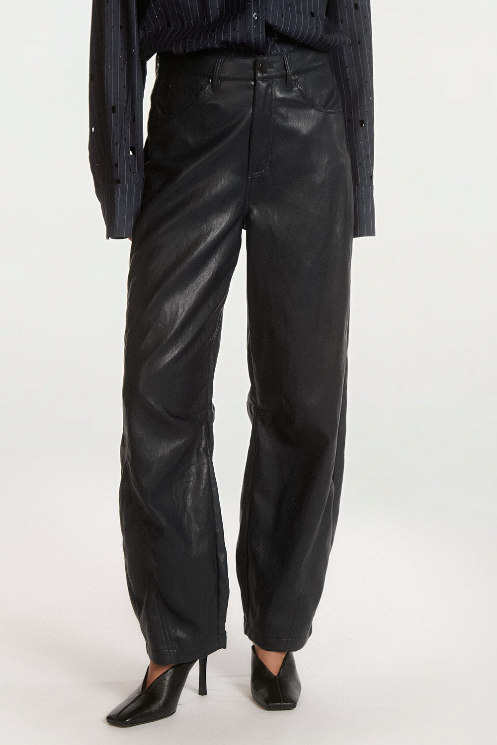 Aaiko Quin pantaloni blu scuro effetto pelle