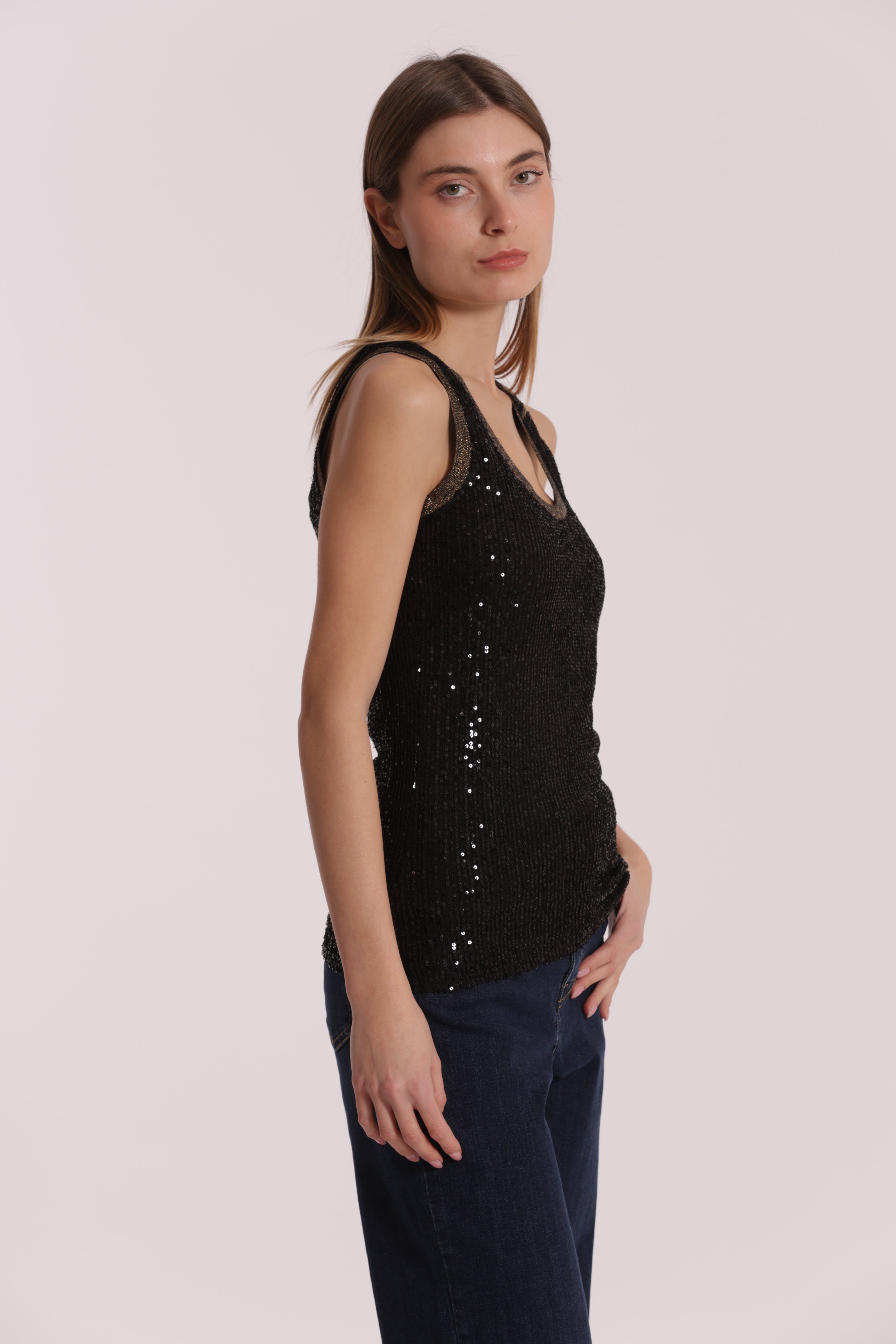 Mimi Mua Top di Paillettes nero serale