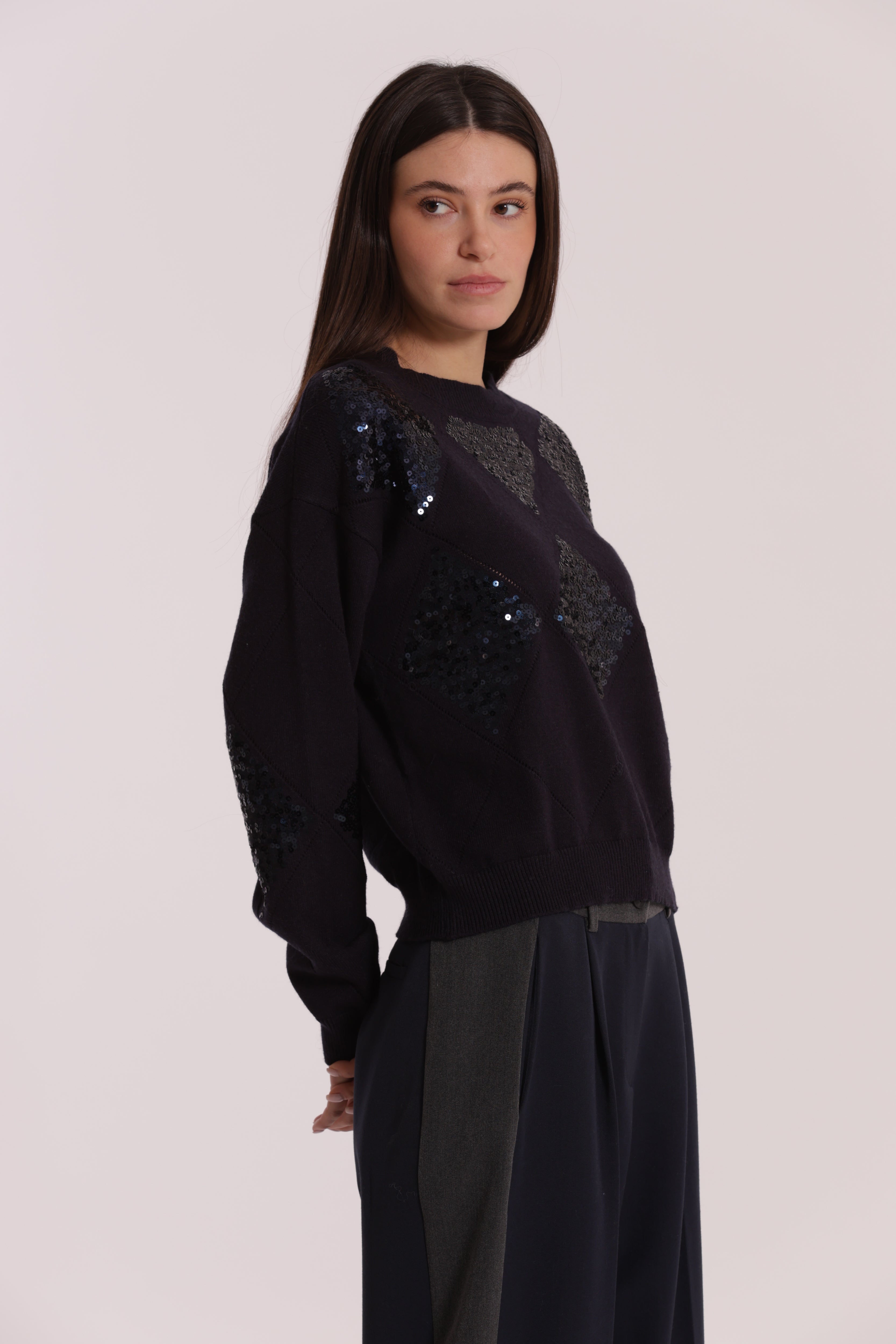 Mimi Mua Maglia Rombi Paillettes viscosa nera