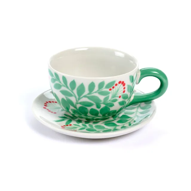 On Earth Flora tazza ceramica verde con piattino