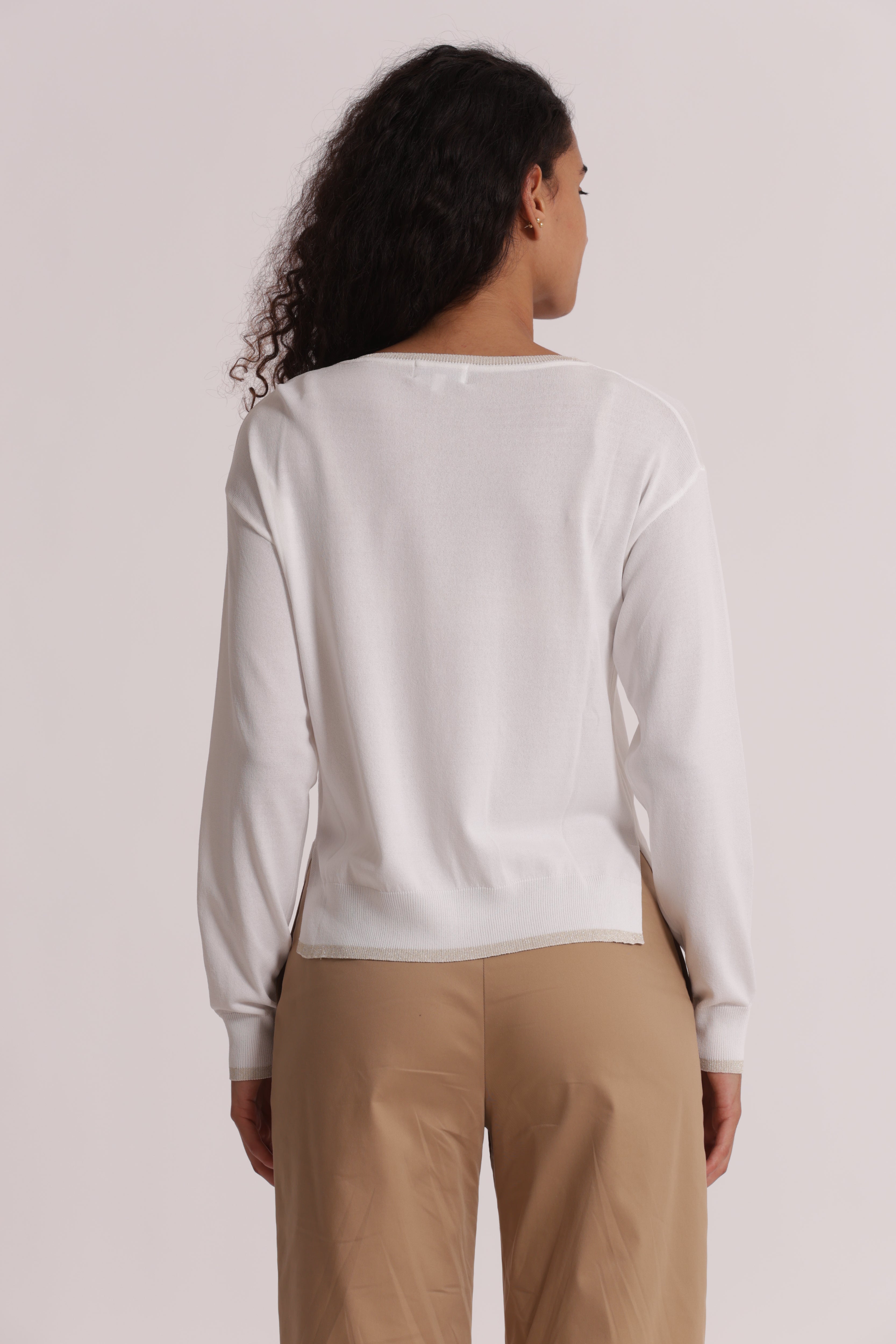 Mimi Mua Maglia Maniche Lunghe Lurex Panna