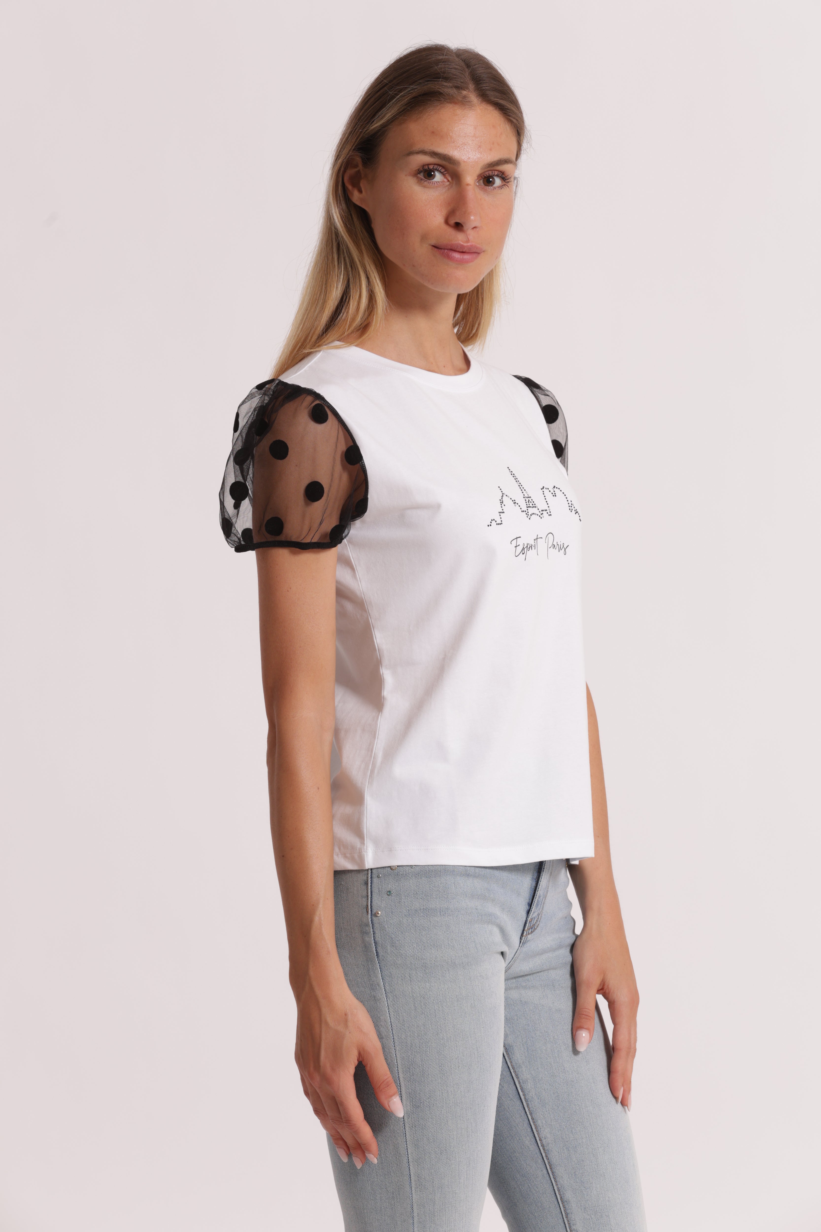 Mimi Mua Esprit Paris T-Shirt Bianco Maniche Pois