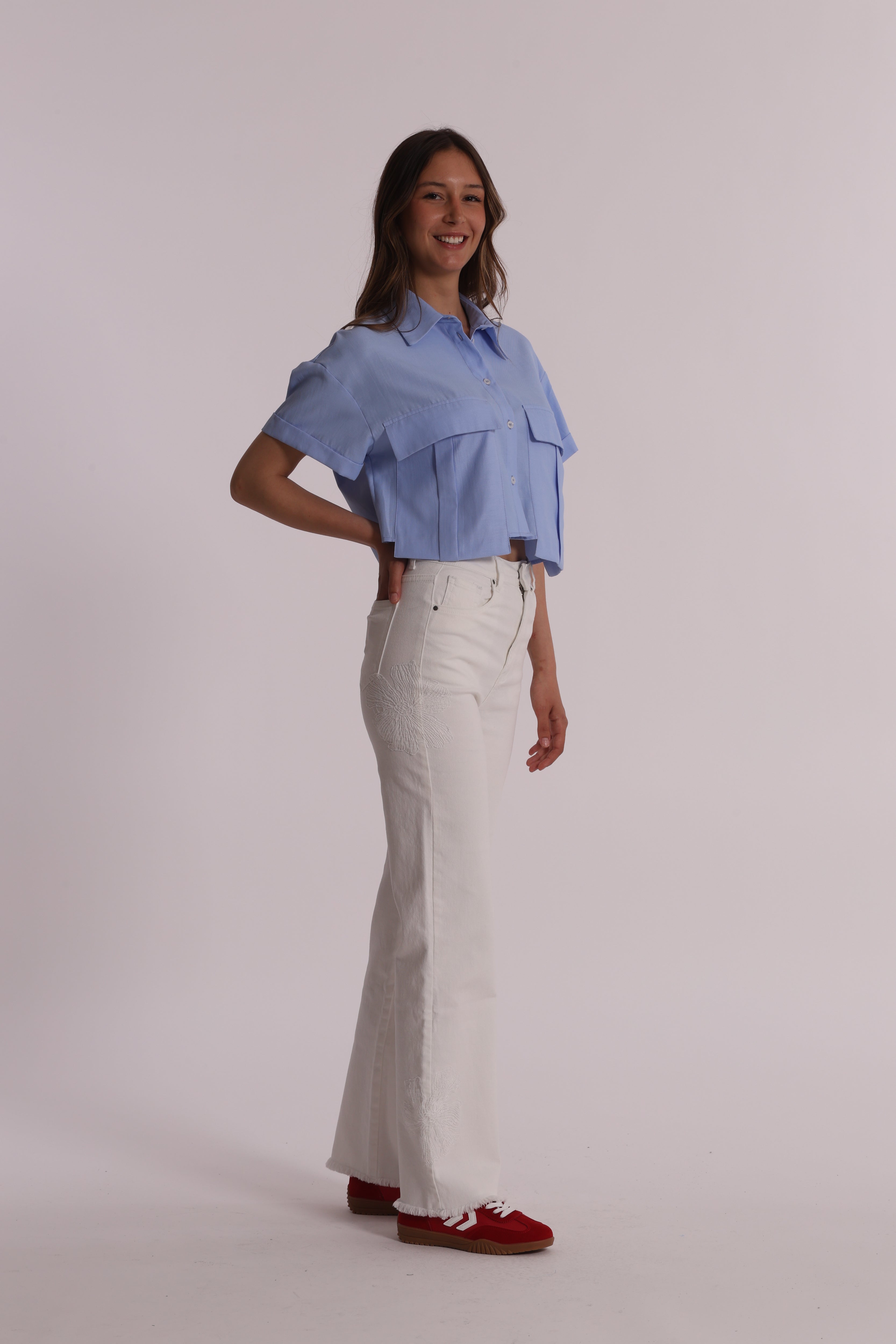 Mimi Mua Jeans con Ricamo Floreale jeans donna bianco