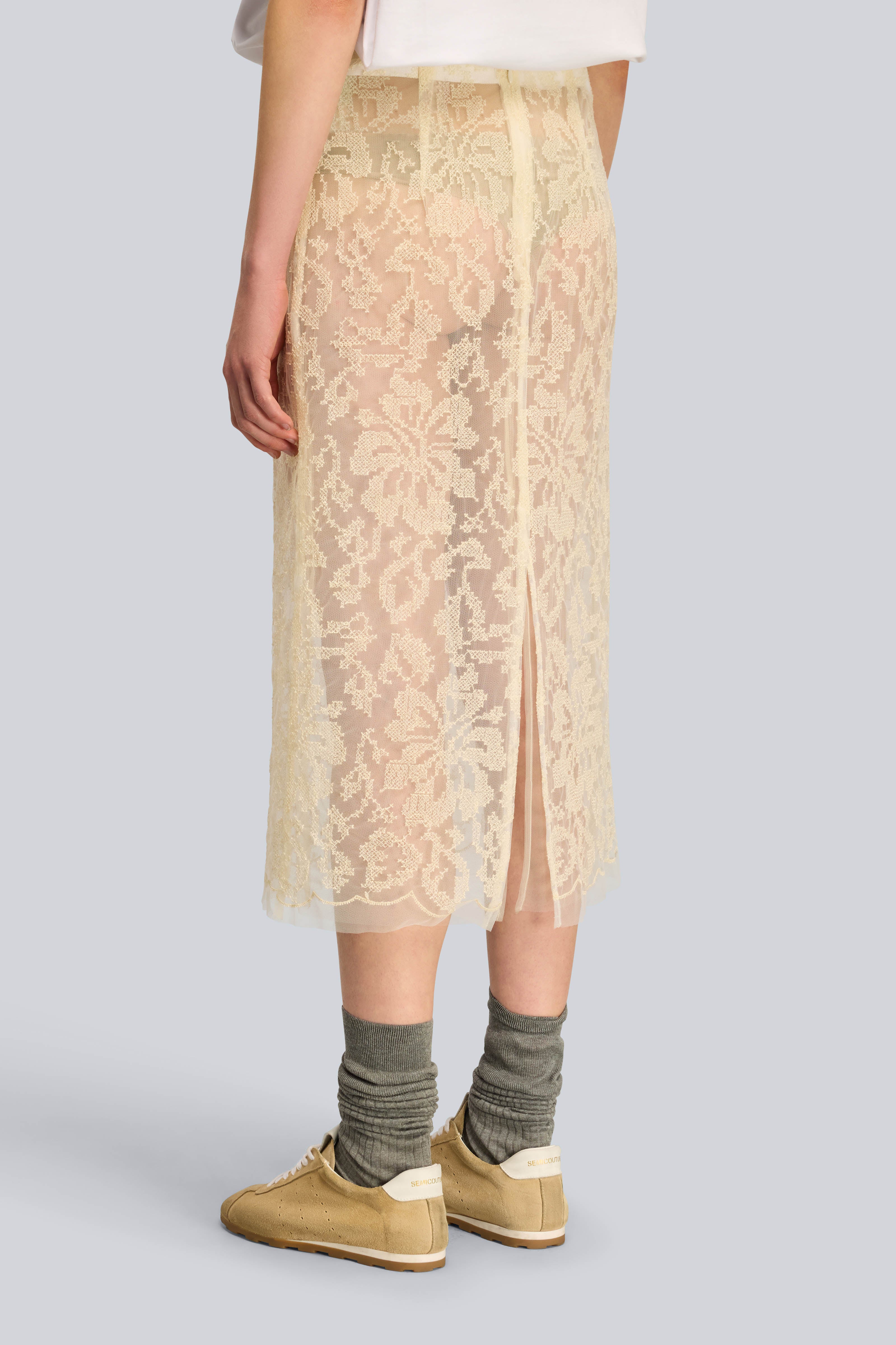 Semicouture Quiana gonna tulle burro punto croce midi