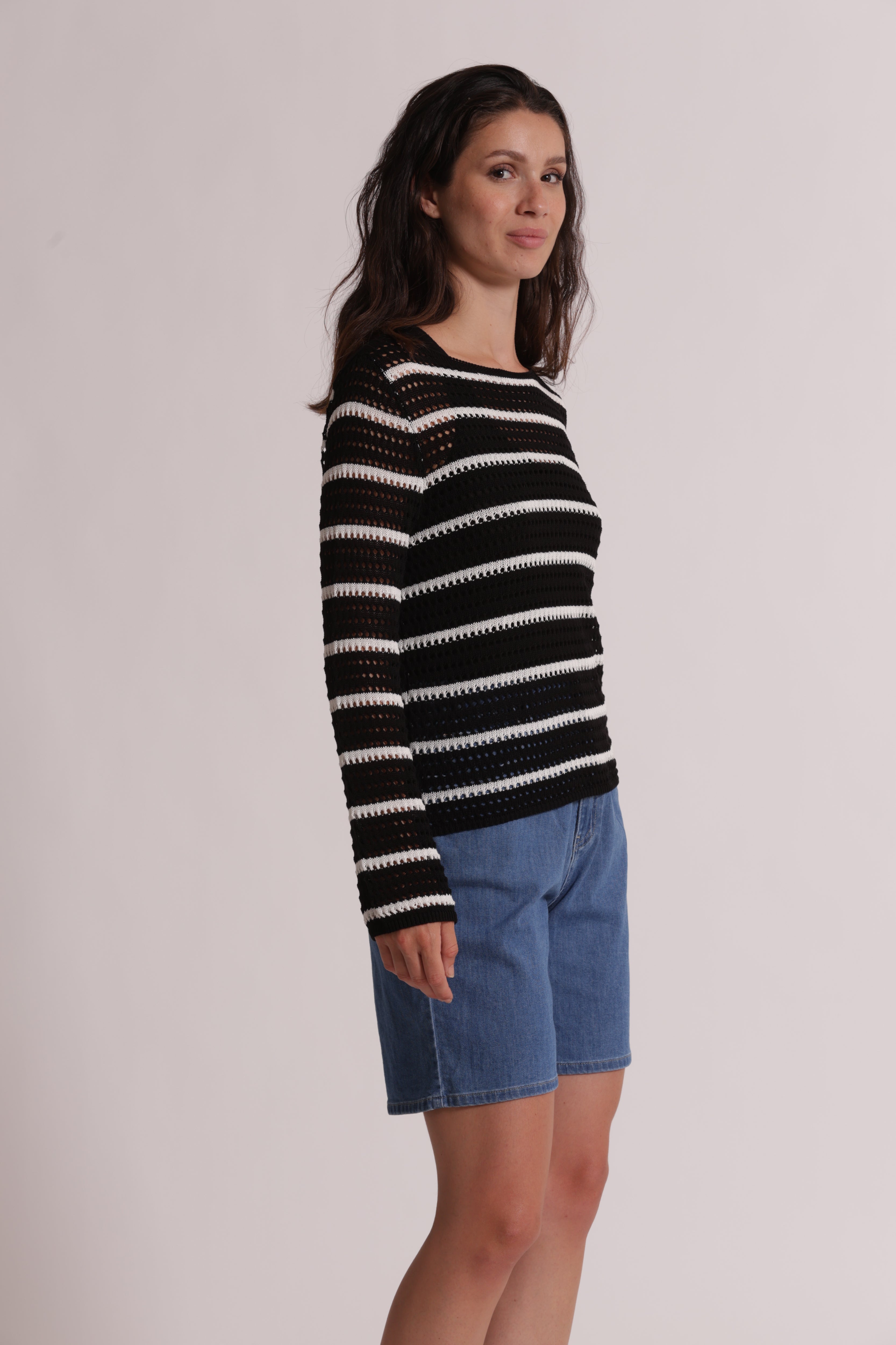 Mimi Mua maglia traforata bicolor nero panna